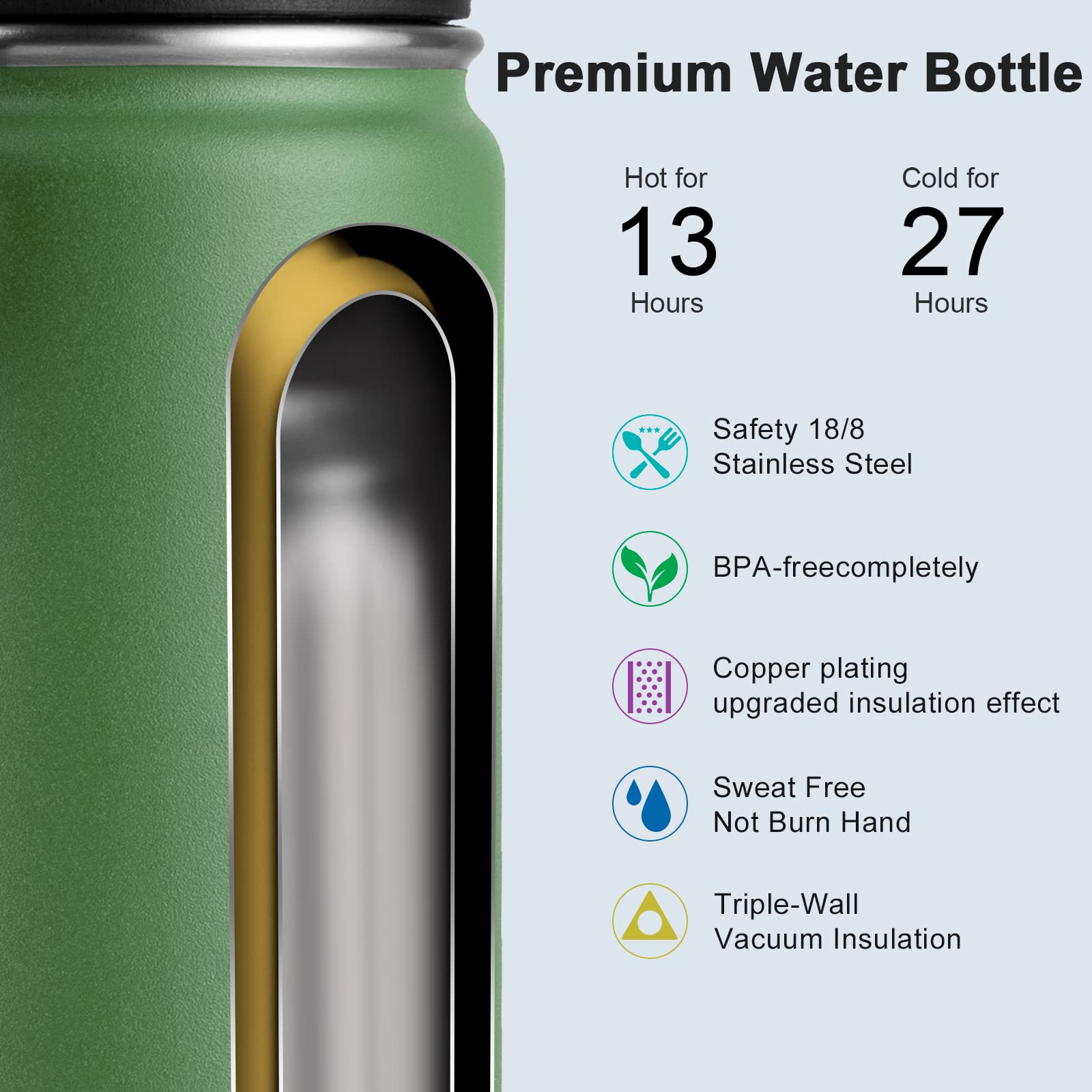 Koodee 16 Oz Water Bottle Stainless Steel Double Wall Vacuum Insulated Water Bottle For School Wide Mouth Flask With Leakproof S