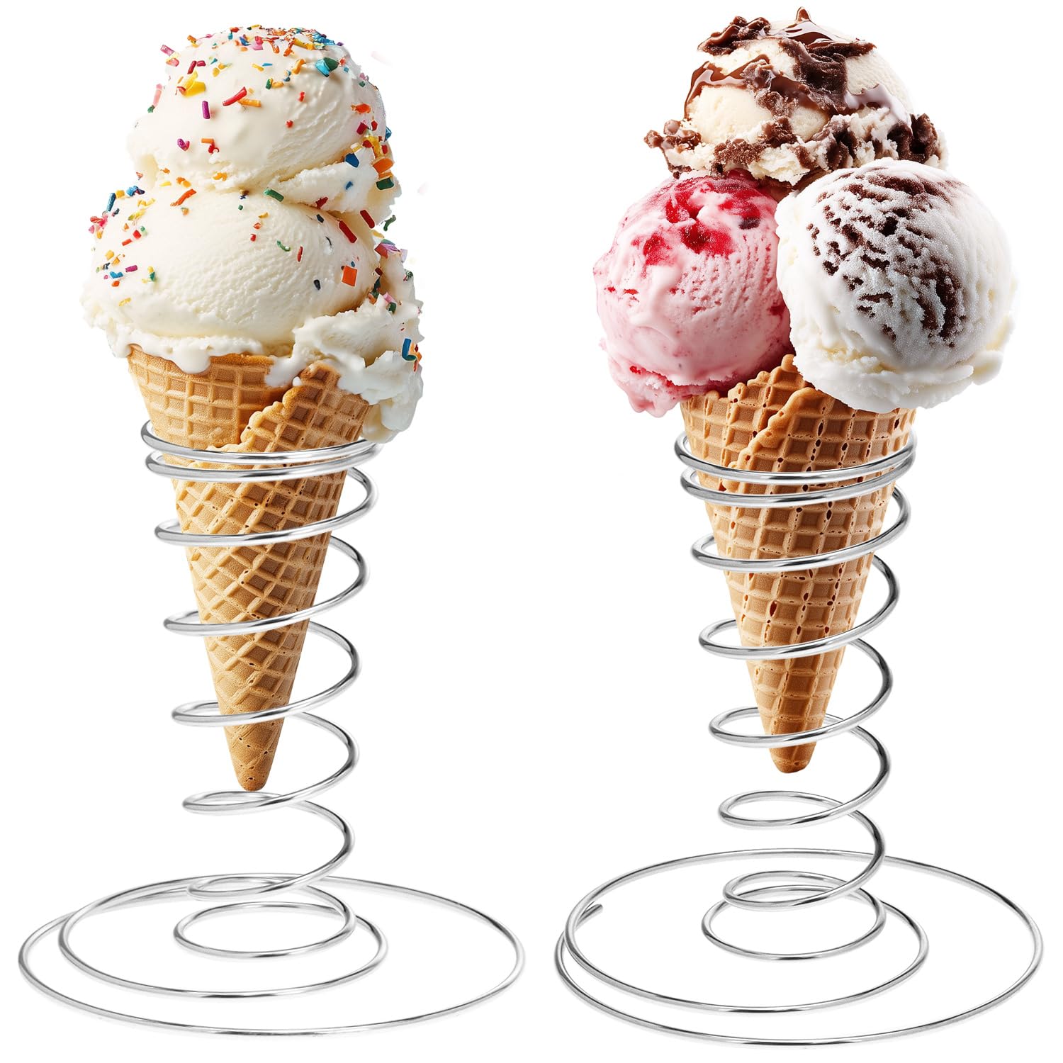 QWORK Ice Cream Cone Holder, 2 Pack 304 Stainless Steel Pizza Cone Holder for Cones, Cakes, Sushi
