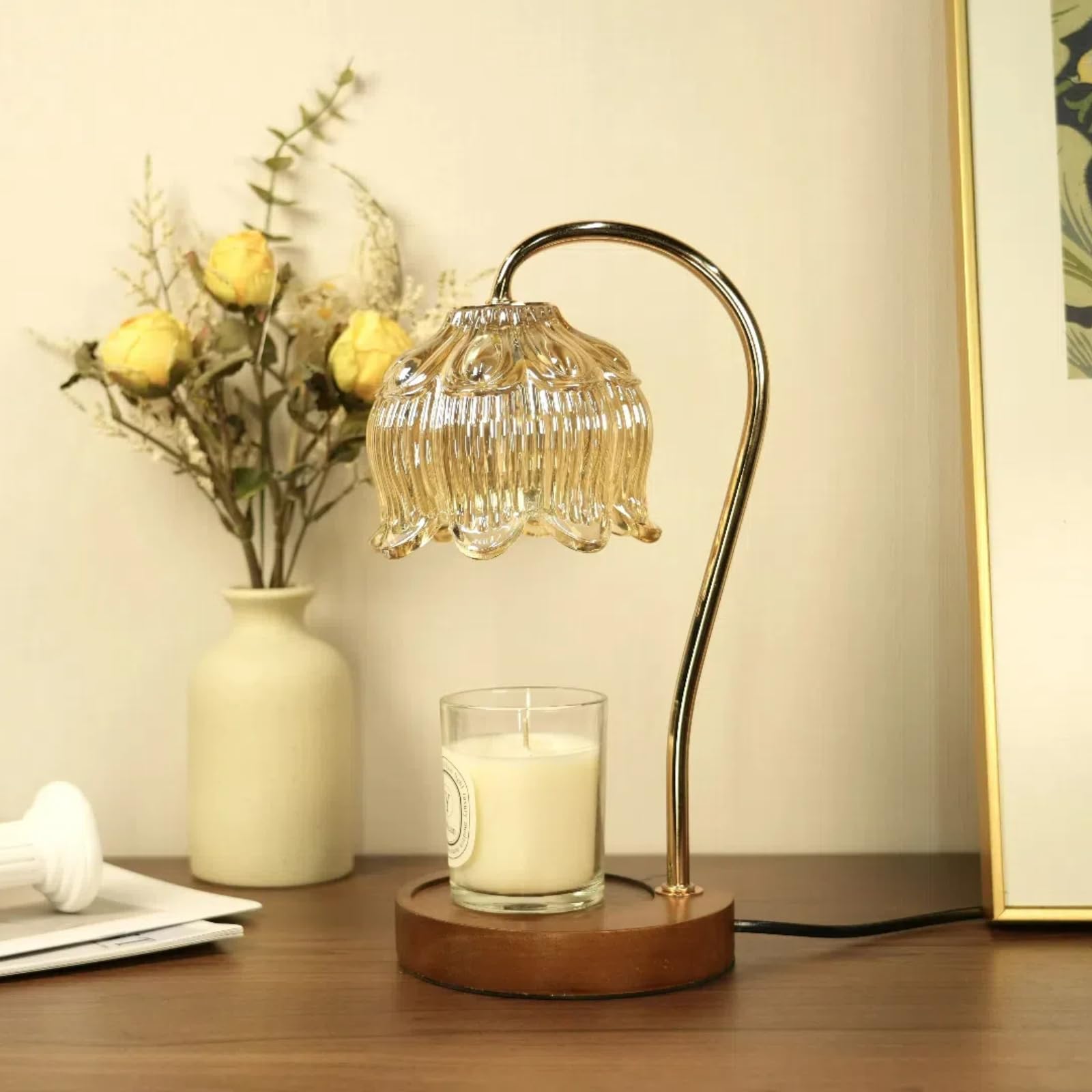 SupBri Dimmable Flower Candle Warmer Lamp, Gold Candle Warmer with Timer & 4Bulbs, Womens Gifts for Christmas Birthday, Unique H
