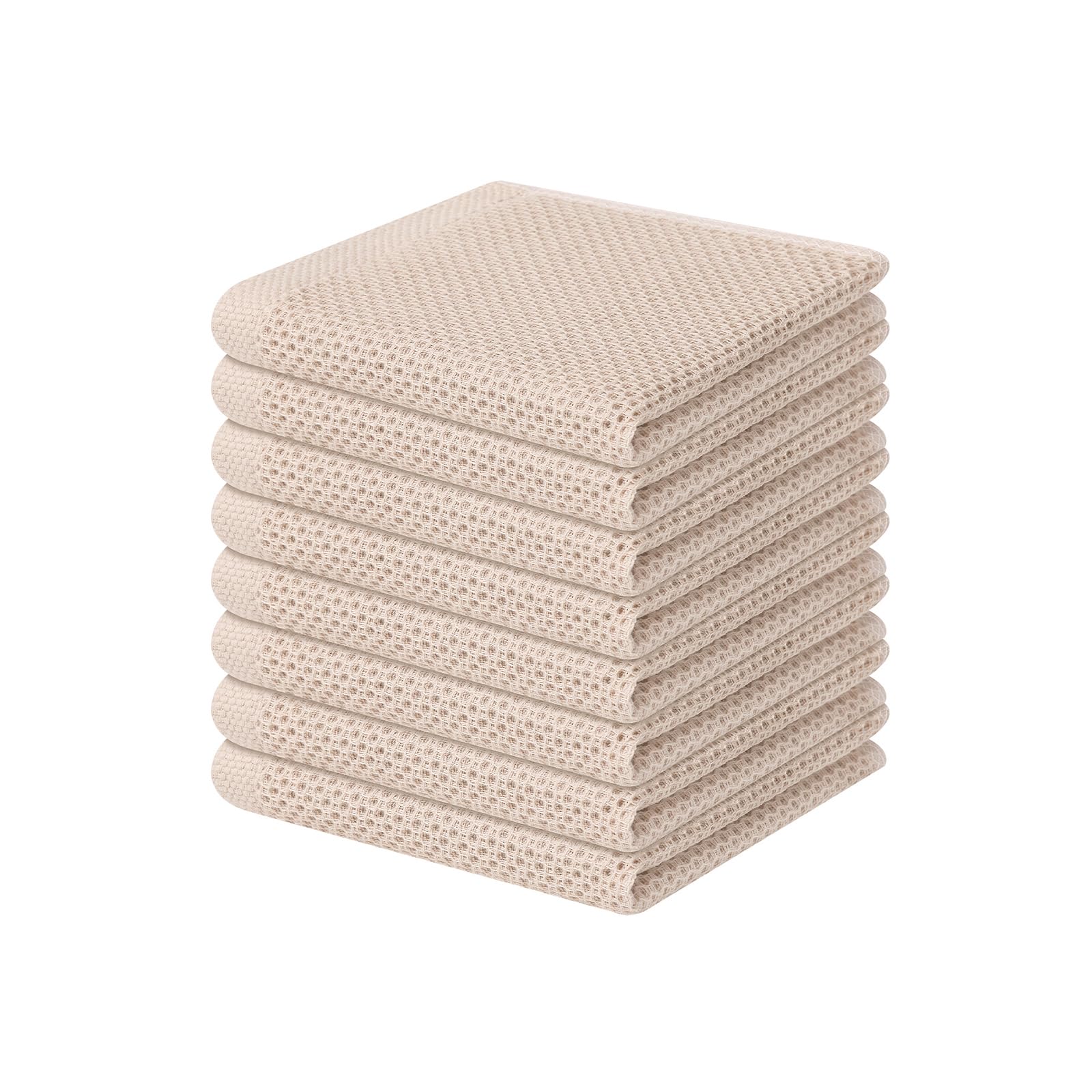 Homaxy 100% Cotton Waffle Weave Kitchen Dish Cloths, Ultra Soft Absorbent Quick Drying Dish Towels, 12 x 12 Inches, 8-Pack, Beig
