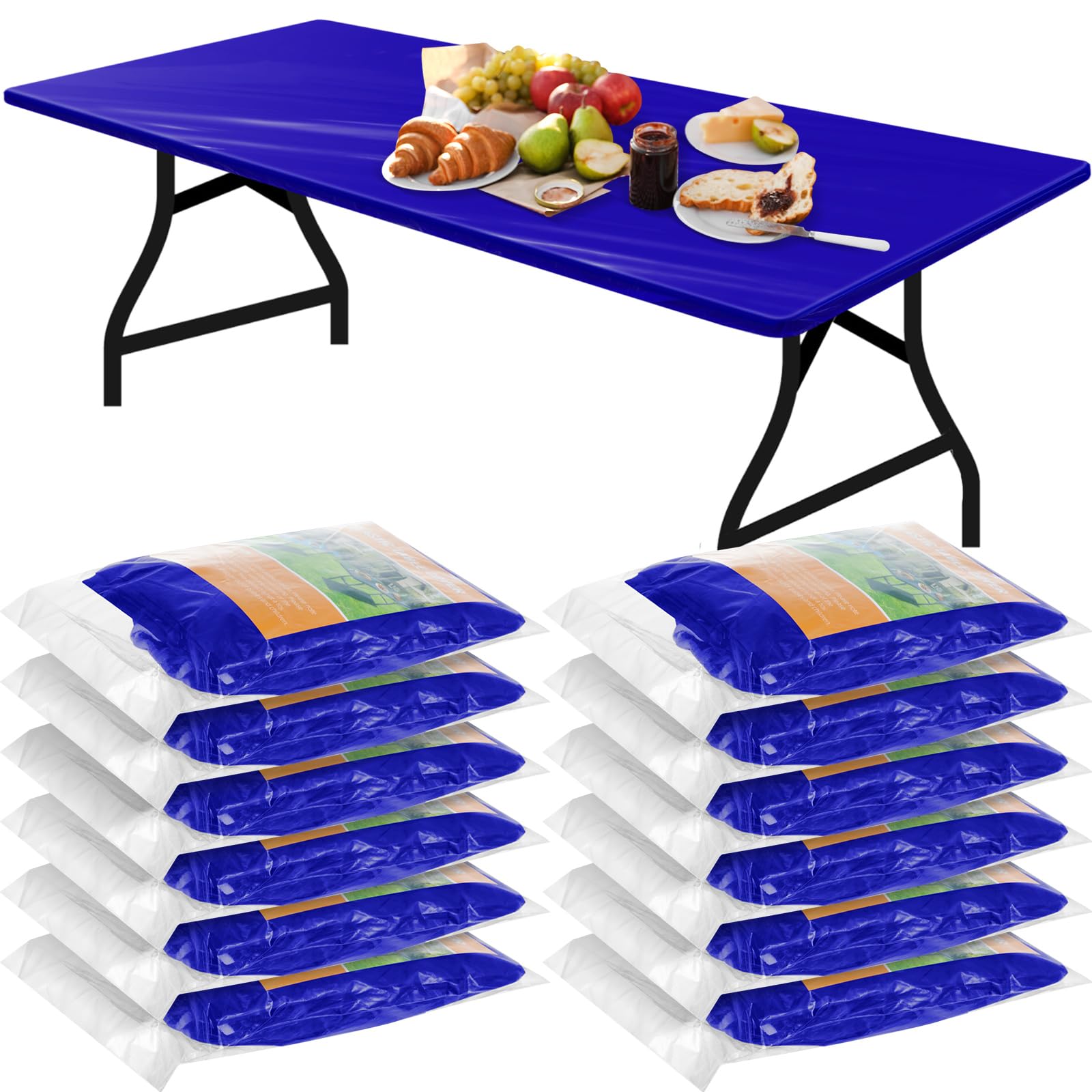 Boao 12 Pcs Plastic Table Cloths Disposable for Parties Picnic Table Covers with Fall Elastic Fitted Elastic Cover Rectangle Wat