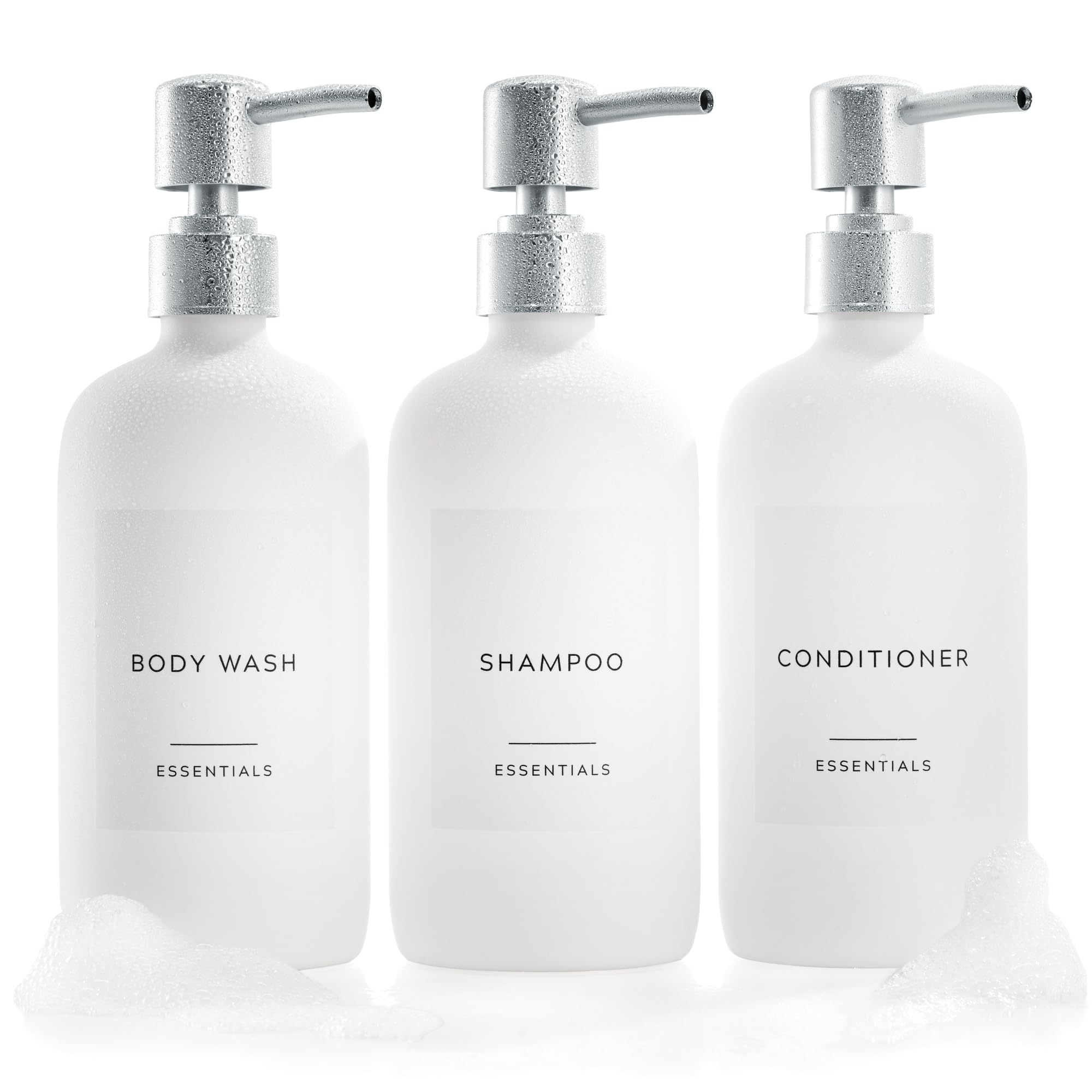 Stylish Shampoo And Conditioner Dispenser Set Of 3 - Modern 21Oz Shower Soap Bottles With Pump And Labels - Easy To Refill Body