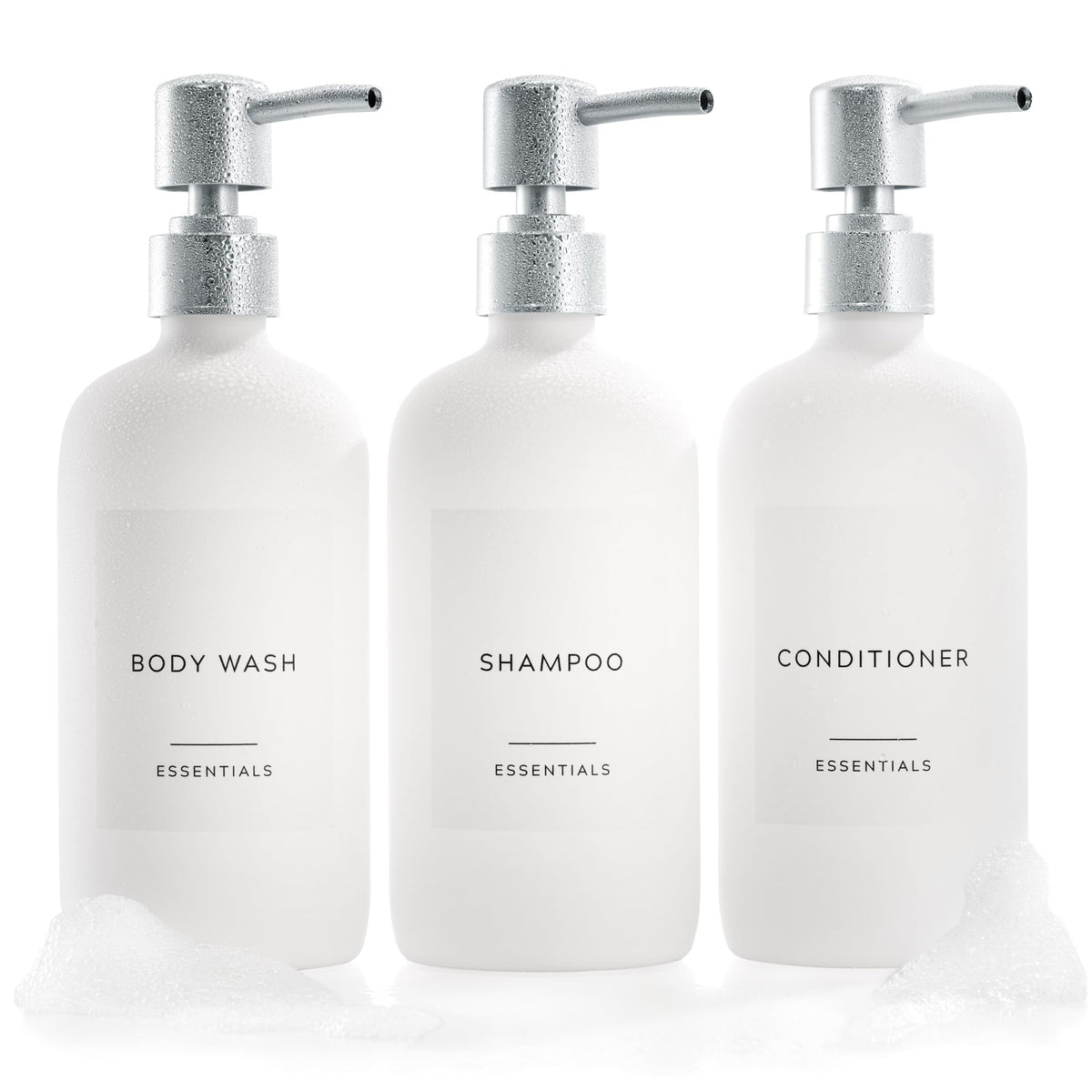 Stylish Shampoo And Conditioner Dispenser Set Of 3 - Modern 21Oz Shower Soap Bottles With Pump And Labels - Easy To Refill Body