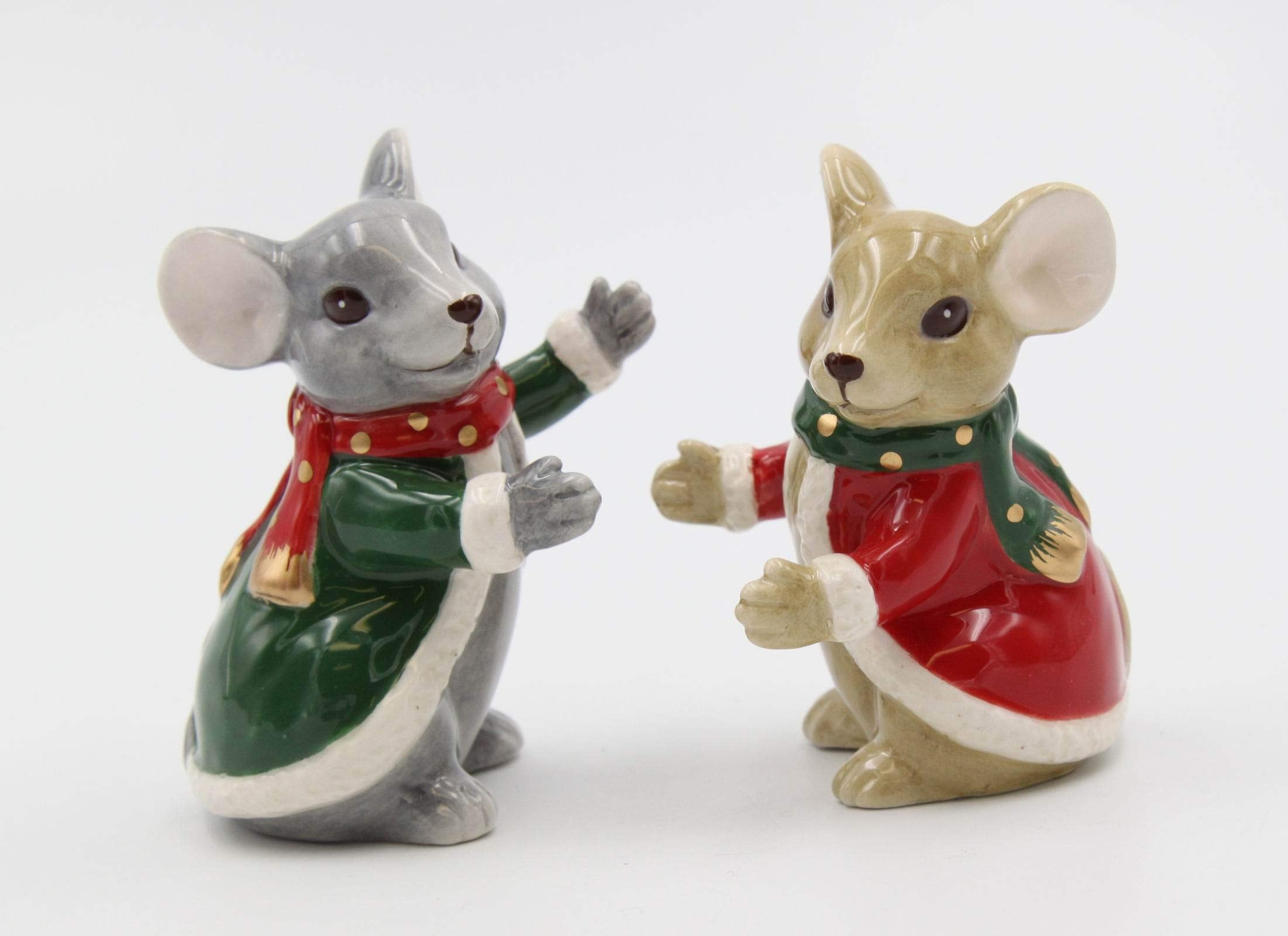 Fine Ceramic Christmas Holidays Mouse Couple Hugging Salt & Pepper Shakers Set, 3-3/8'' H