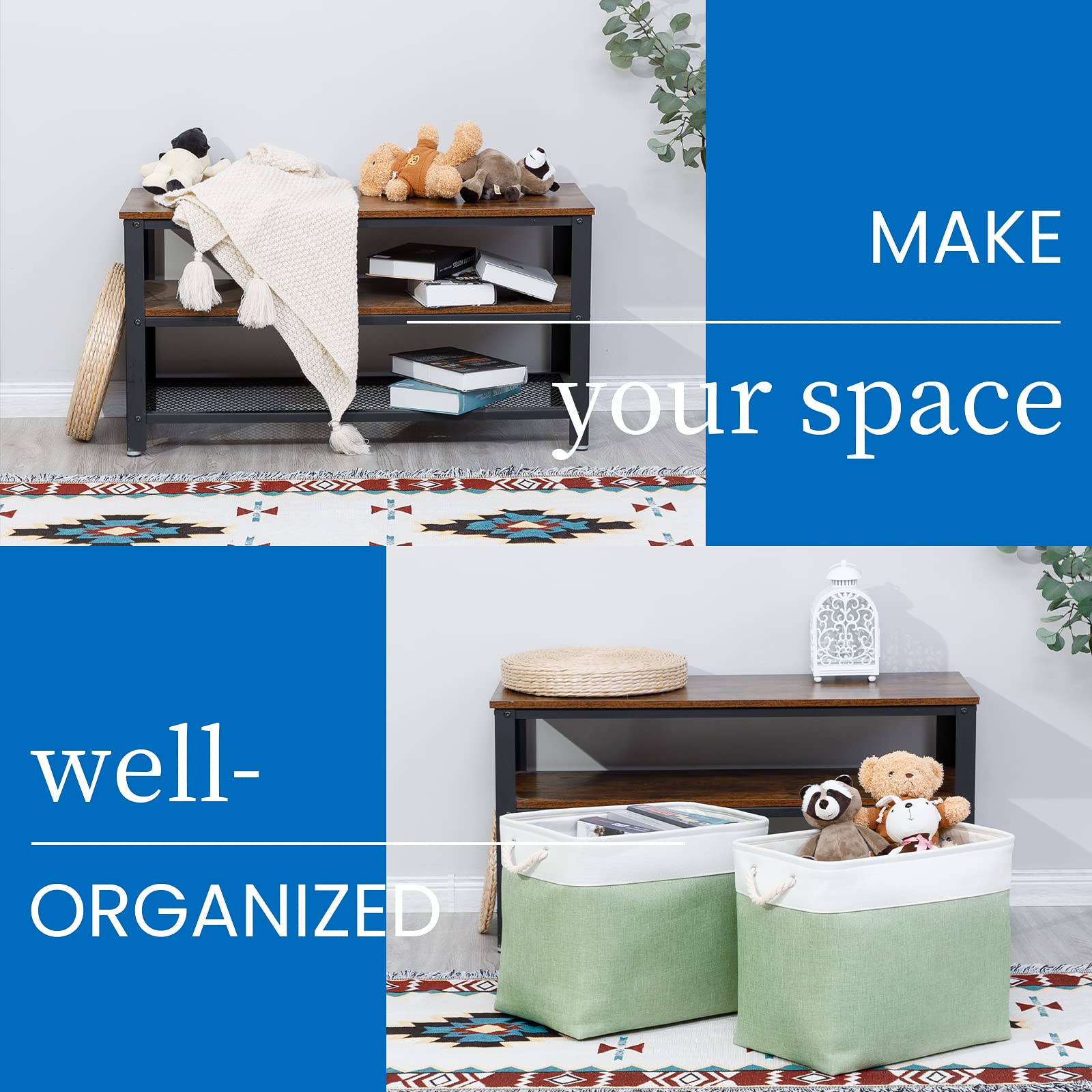 Bidtakay Large Storage Baskets For Nursery Toy Organizer Collapsible Organizing Baskets 17X12X15 In Green Canvas Bins For Organi