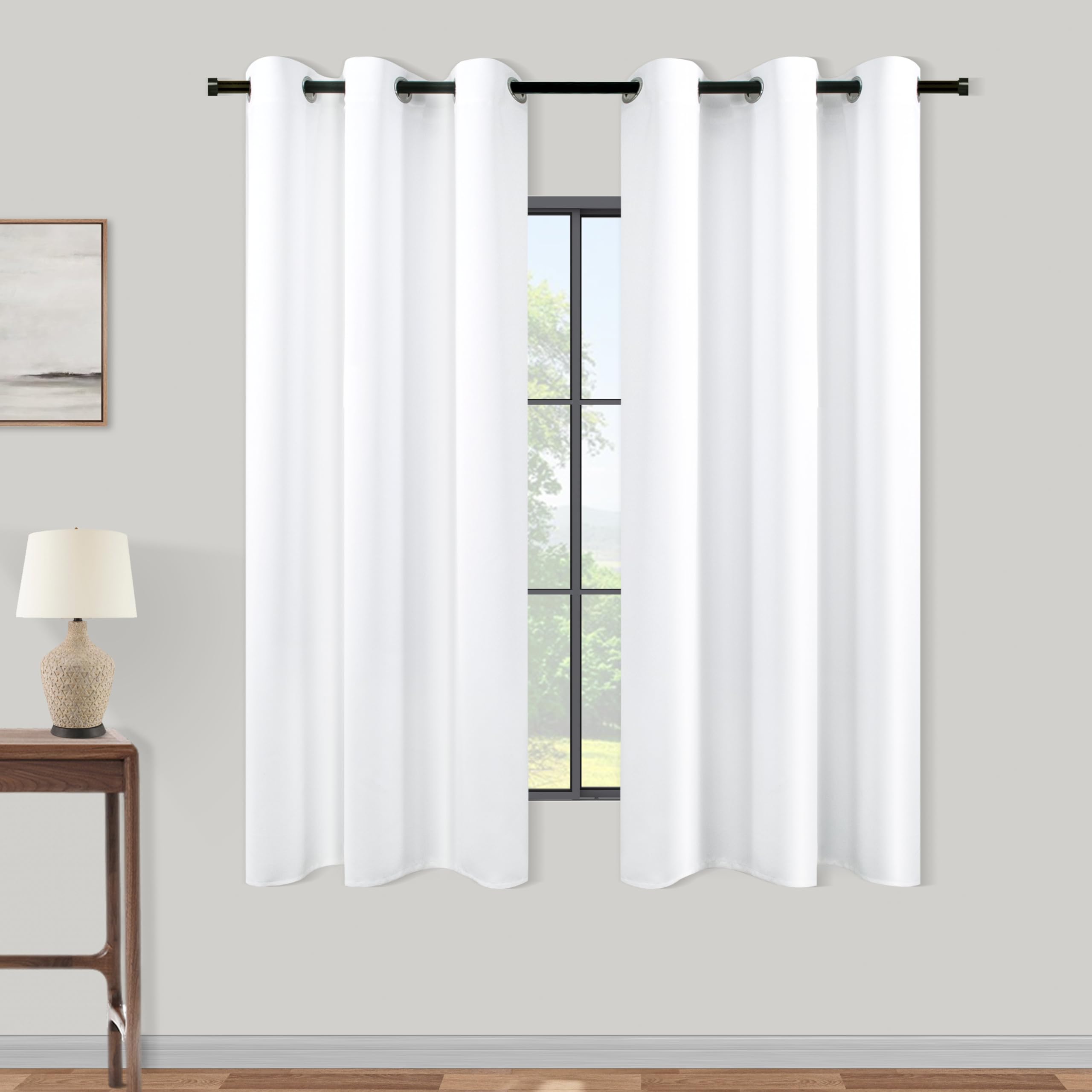 KOUFALL White Kitchen Curtains Sets for Windows,Thermal Insulated Privacy Short Curtains for Living Room,54 Inch Length 2 Panel 
