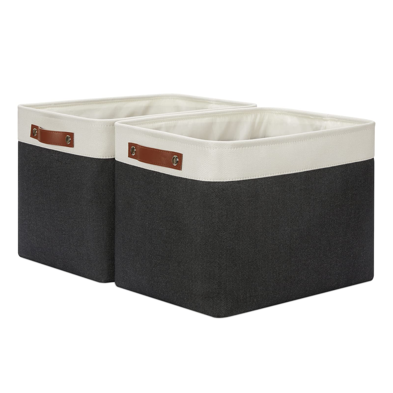 Dullemelo Storage Bins Large-16''X12''X12'' With Leather Handles For Organizing,Decorative Collapsible Storage Baskets For Shelv