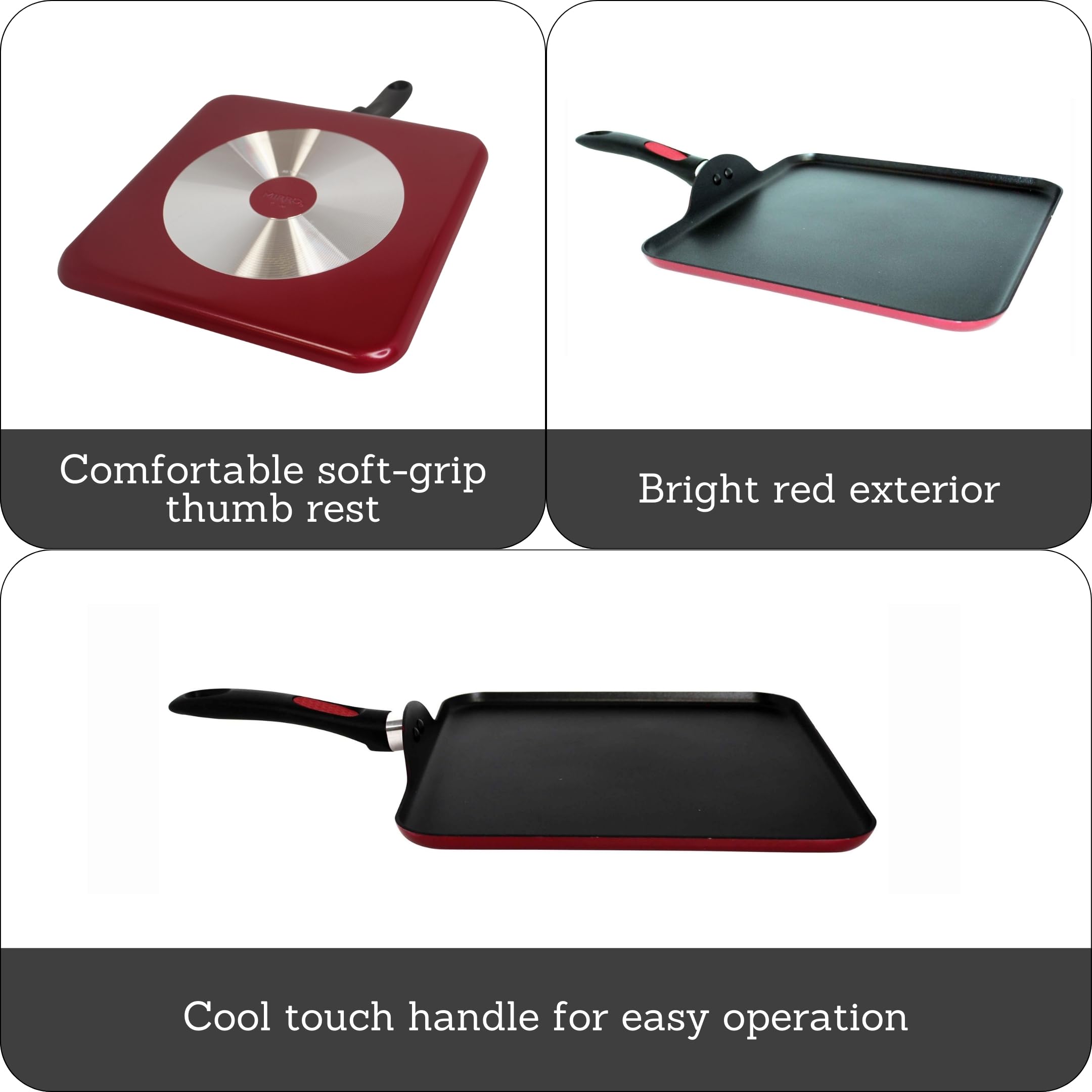 Mirro A79613 Get A Grip Aluminum Nonstick Griddle Cookware, 11-Inch, Red