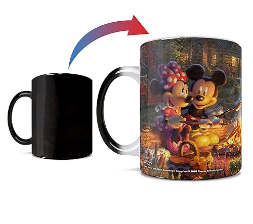 Morphing Mugs Disney - Mickey and Minnie Mouse - Campfire - Thomas Kinkade - One 11 oz Color Changing Heat Sensitive Ceramic Mug - Image Revealed When HOT Liquid Is Added!