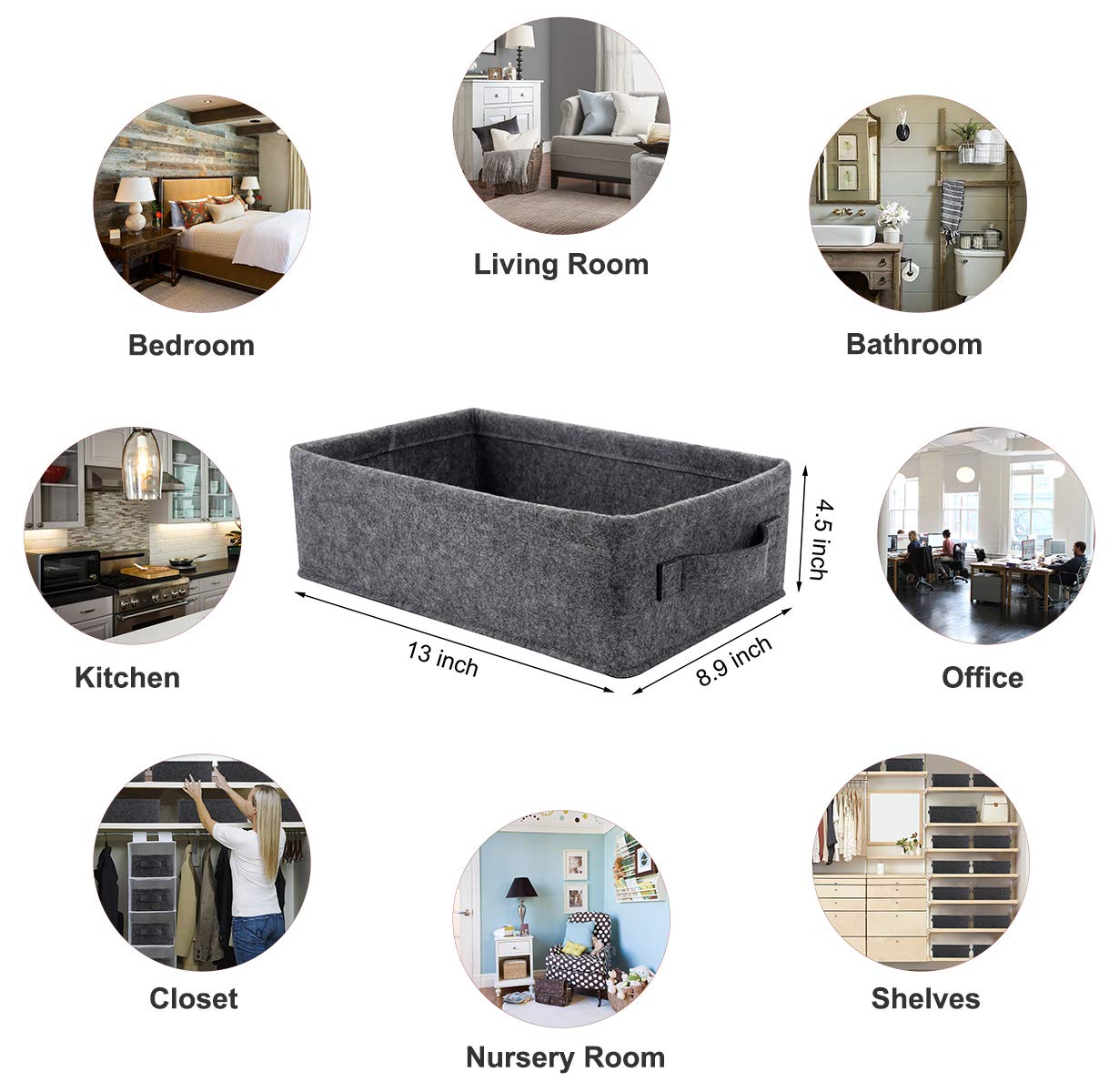 KWLET Medium Storage Basket Shelf Low Storage Bin Rectangle Felt Fabric Baskets Storage Bins Organizer for Underwear Socks Bra Towel Toiletry Baby Products Storage Basket Light Gray