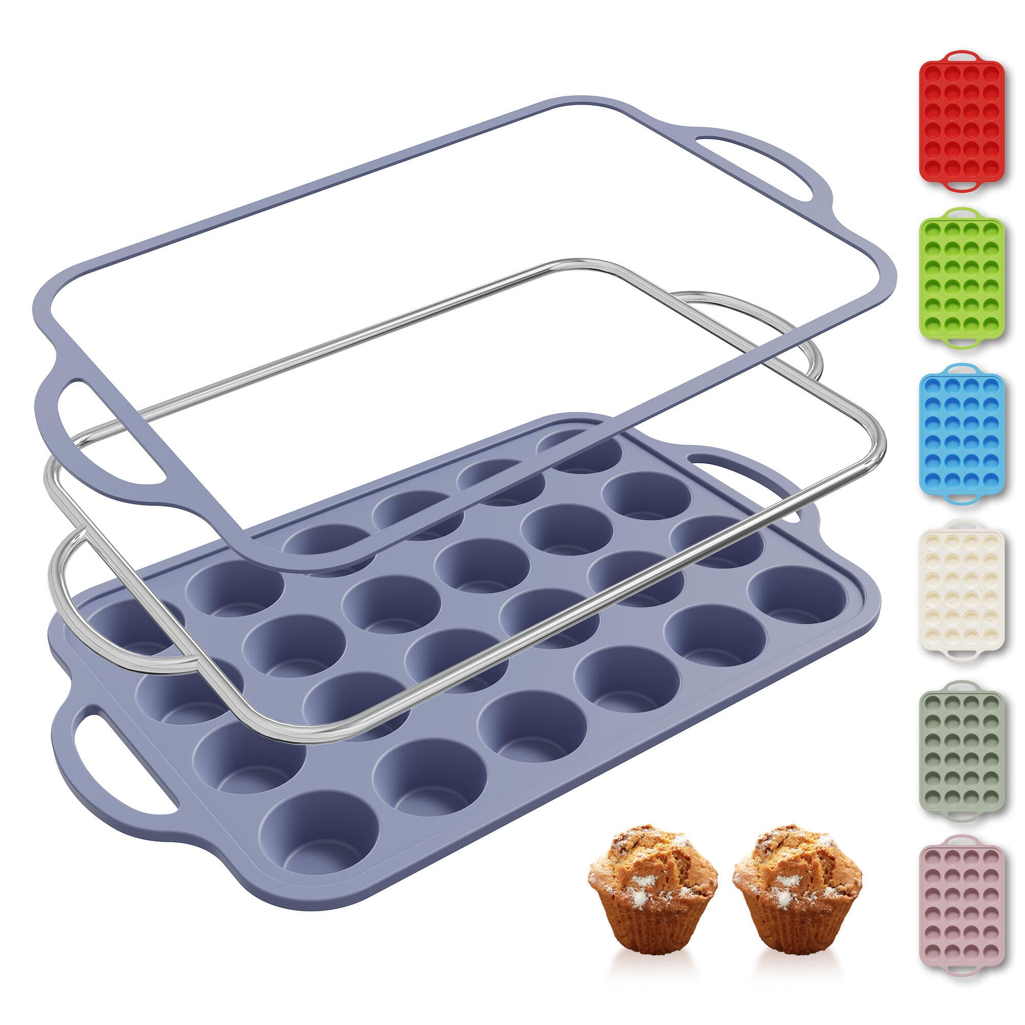 24 Cups Silicone Muffin Pan with Metal Reinforced Frame Mini Size Cupcake Tray Egg Mold Kitchen Stuff Accessories New Home Essen