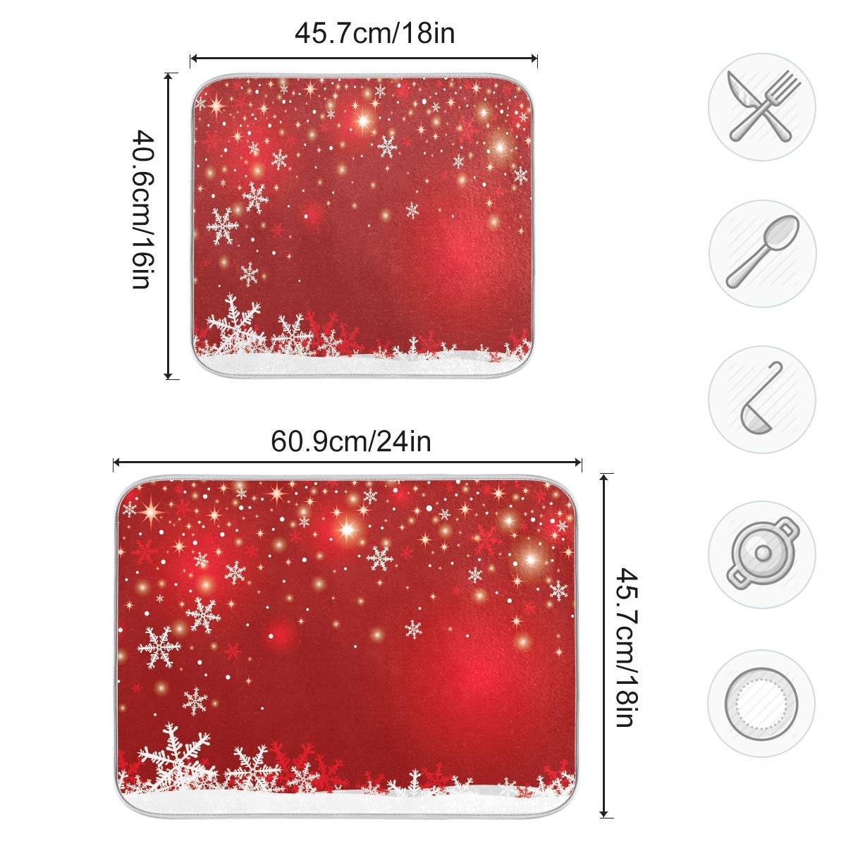Christmas White Snowflake On Red Background Dish Drying Mat 16x18 inch Dish Drainer Kitchen Counter Mats Bottles Dish Dry Pad Protector for Kitchen Countertops