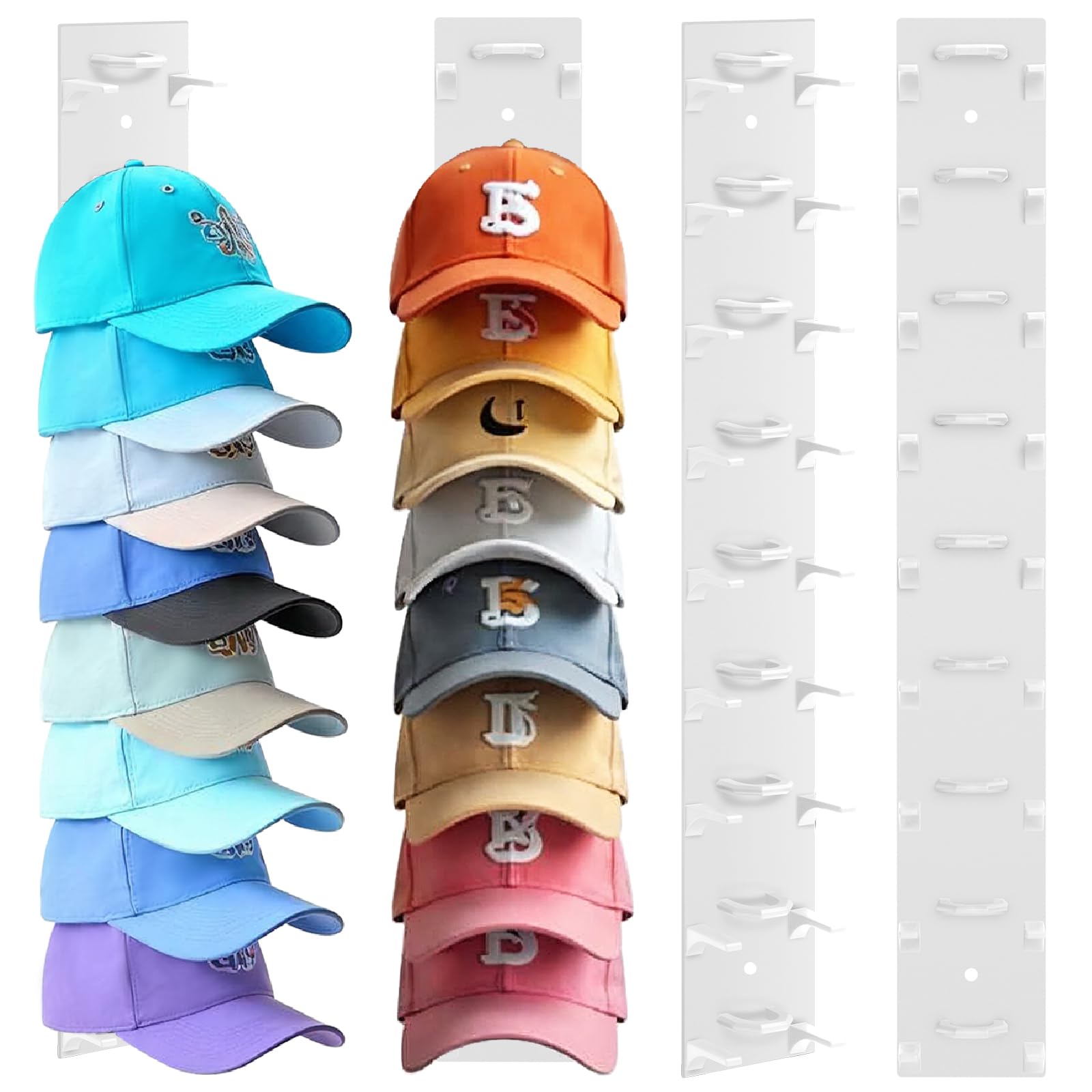 Hat Organizer for Baseball Caps, 2 Pack Transparent Hat Rack for Wall Hold up to 18 Hats Strong Adhesive Hat Hooks Stand Hat Han