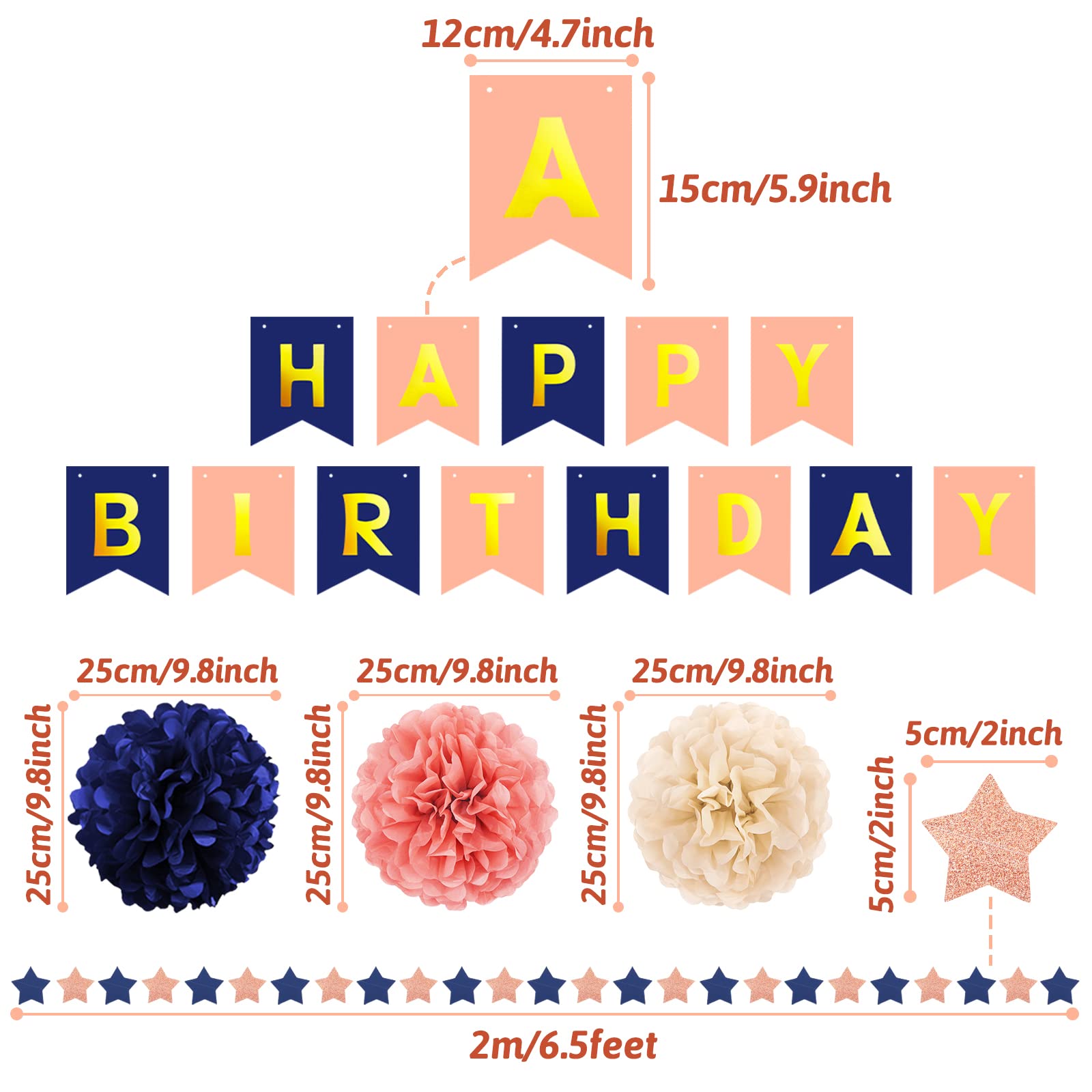 Recosis Birthday Decorations For Women, Rose Gold And Navy Blue Party Decorations Happy Birthday Decorations With Banner For Wom