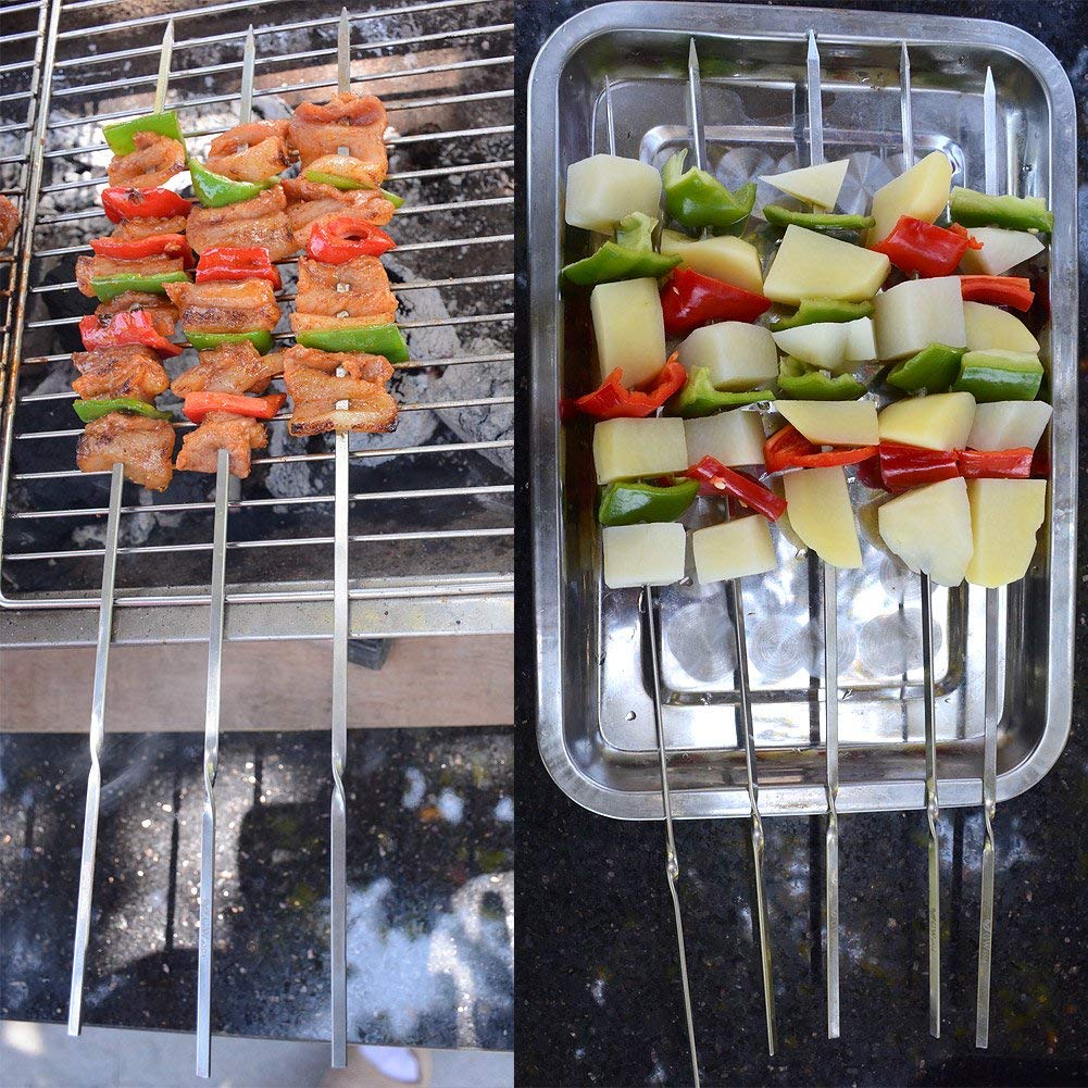 24Pcs 304 Stainless Steel Thicken 16 Inches Bbq Kabob Skewers With Storage Bag