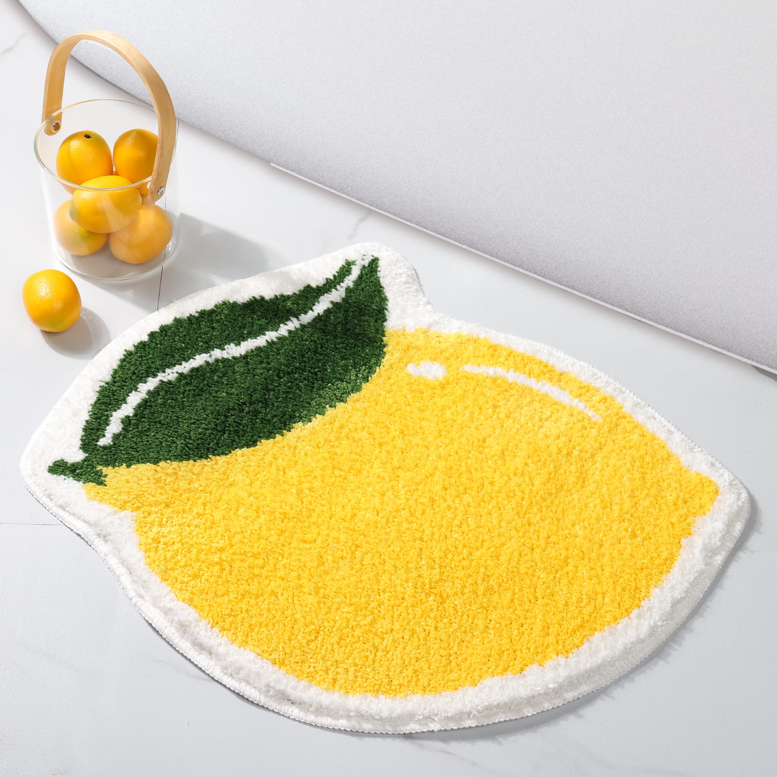 FROZZUR Fruit Lemon Bathroom Rugs Absorbent Non Slip Bath Mats for Bathroom  Cute Yellow Fun Bath Mat Shower Rug Washable Shaped Bath Kitchen Christmas Rug