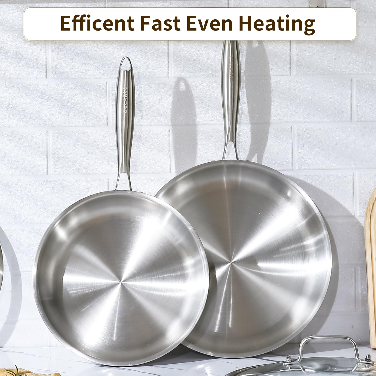 Delarlo Tri-Ply Stainless Steel Pan, 12 Inch Frying Pan With Lid, Compatible With All Cooktops Up To 600?, Fast & Even Heat, Ski
