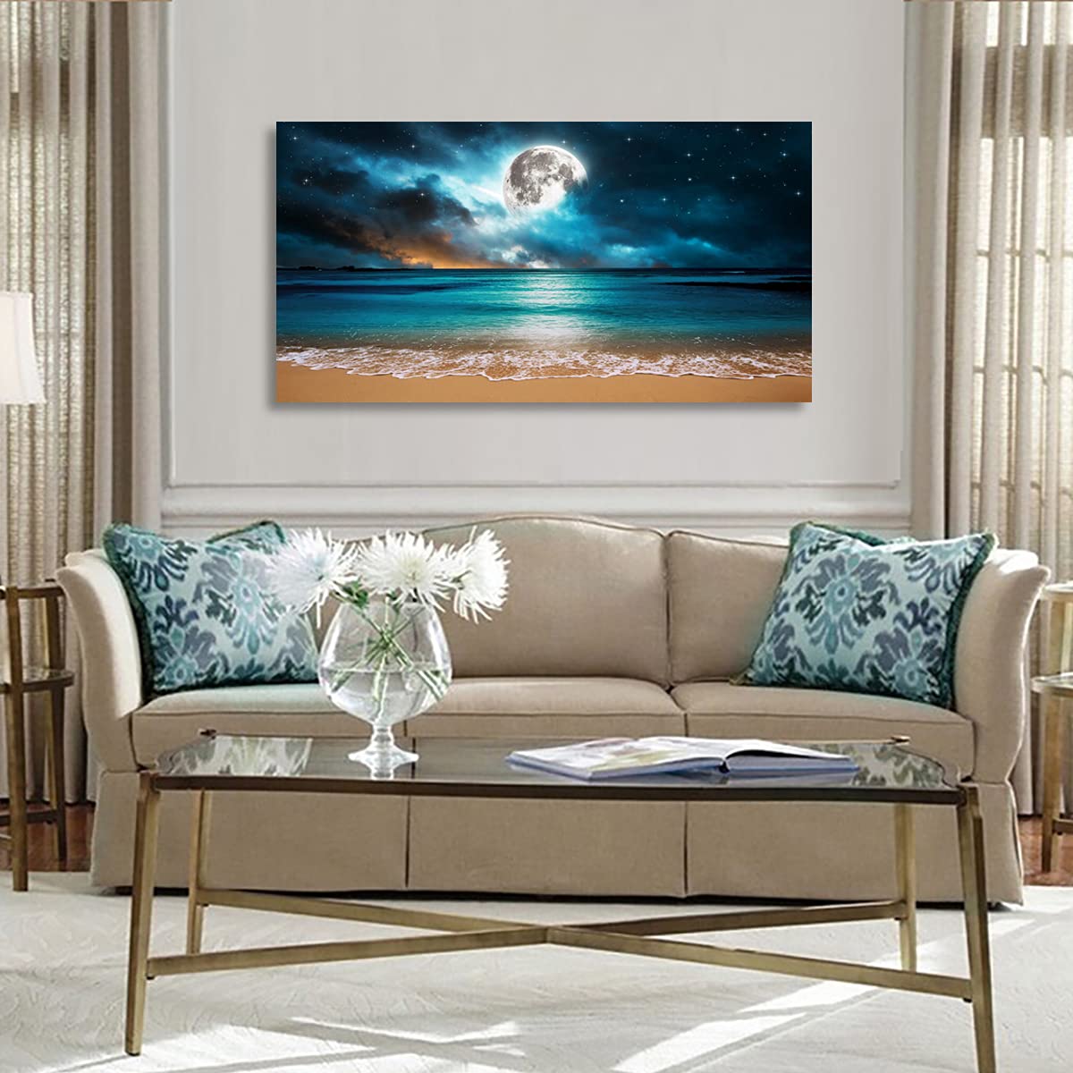 Beach Wall Art Canvas Prints Moon Ocean Landscape Picture Home Decor Natural Seascape Paintings For Living Room Bathroom Bedroom