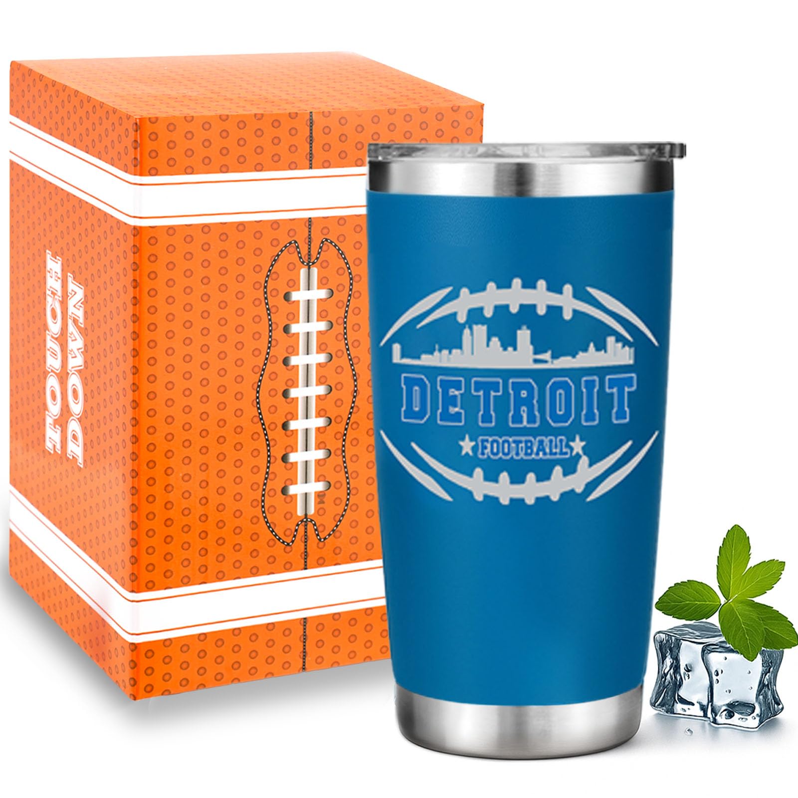 Football Fan 20 Oz Insulated Travel Coffee Cup Mug Tumbler with Lid Detroit Themed Merch Shop Men Women Sport Stuff Gear Apparel