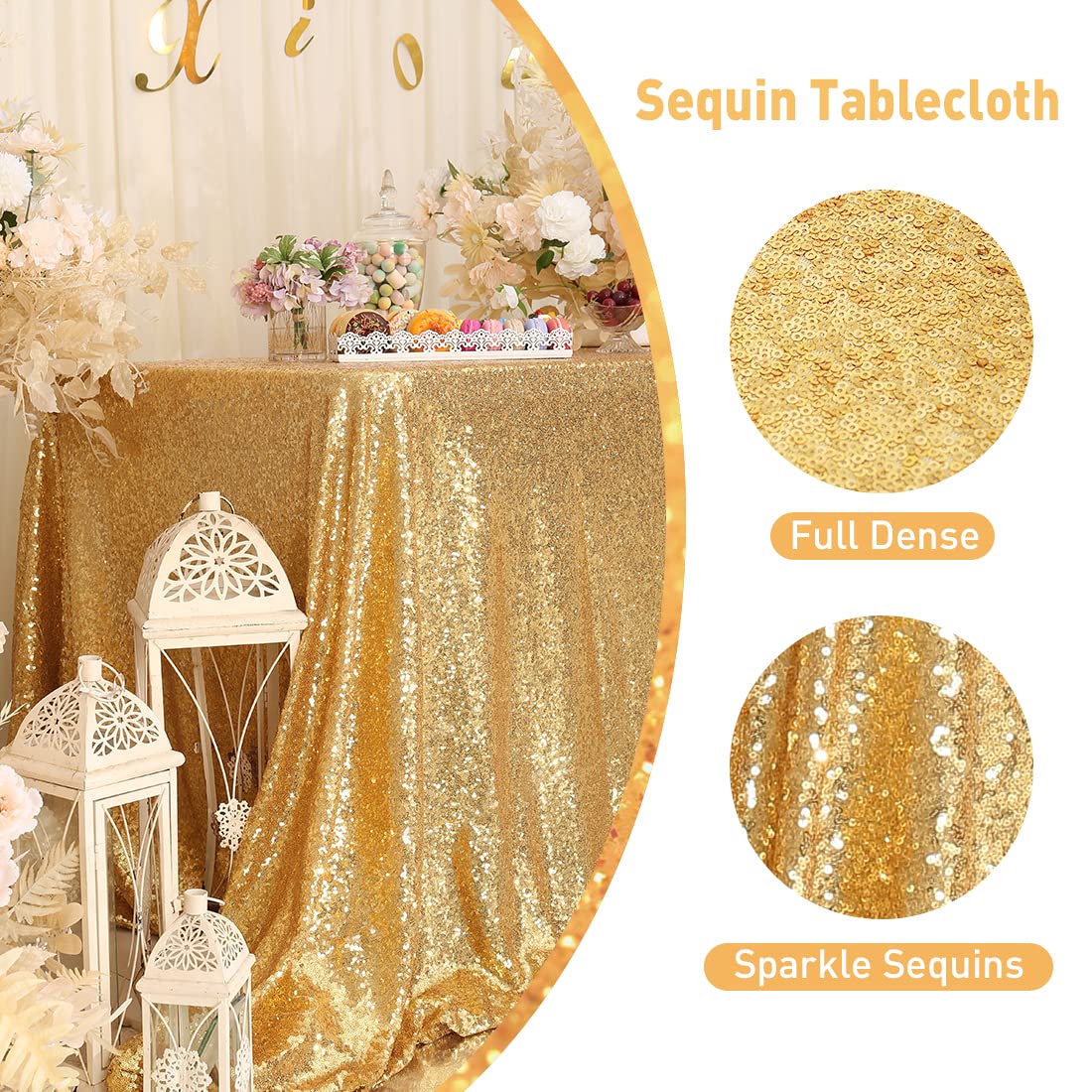 Poise3Ehome Gold Sequin Tablecloth 90  132 Inch Rectangle Sparkly Fabric Table Cloth For Birthday Wedding Party Holiday Baby Sho