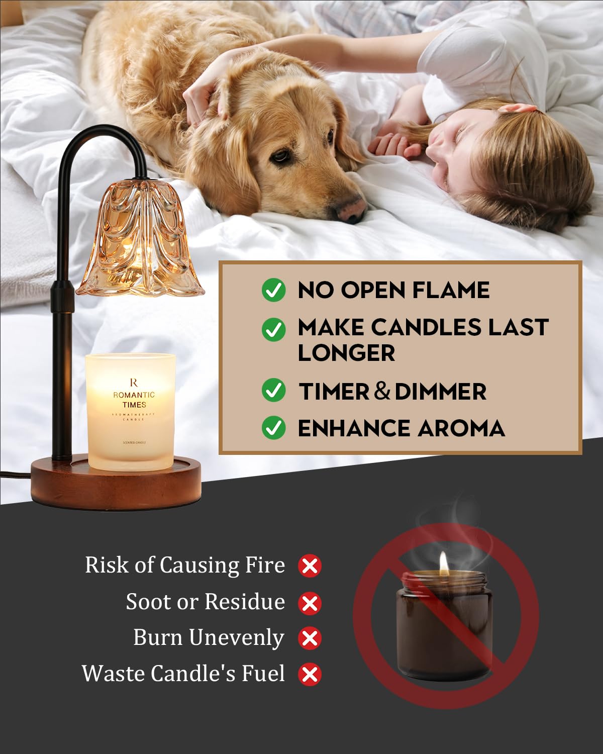 Small Candle Warmer Lamp with Timer, Adjustable Flower Lamp Warmer for Jar Candles, Unique Women Gifts for Birthday, Dimmable Ca
