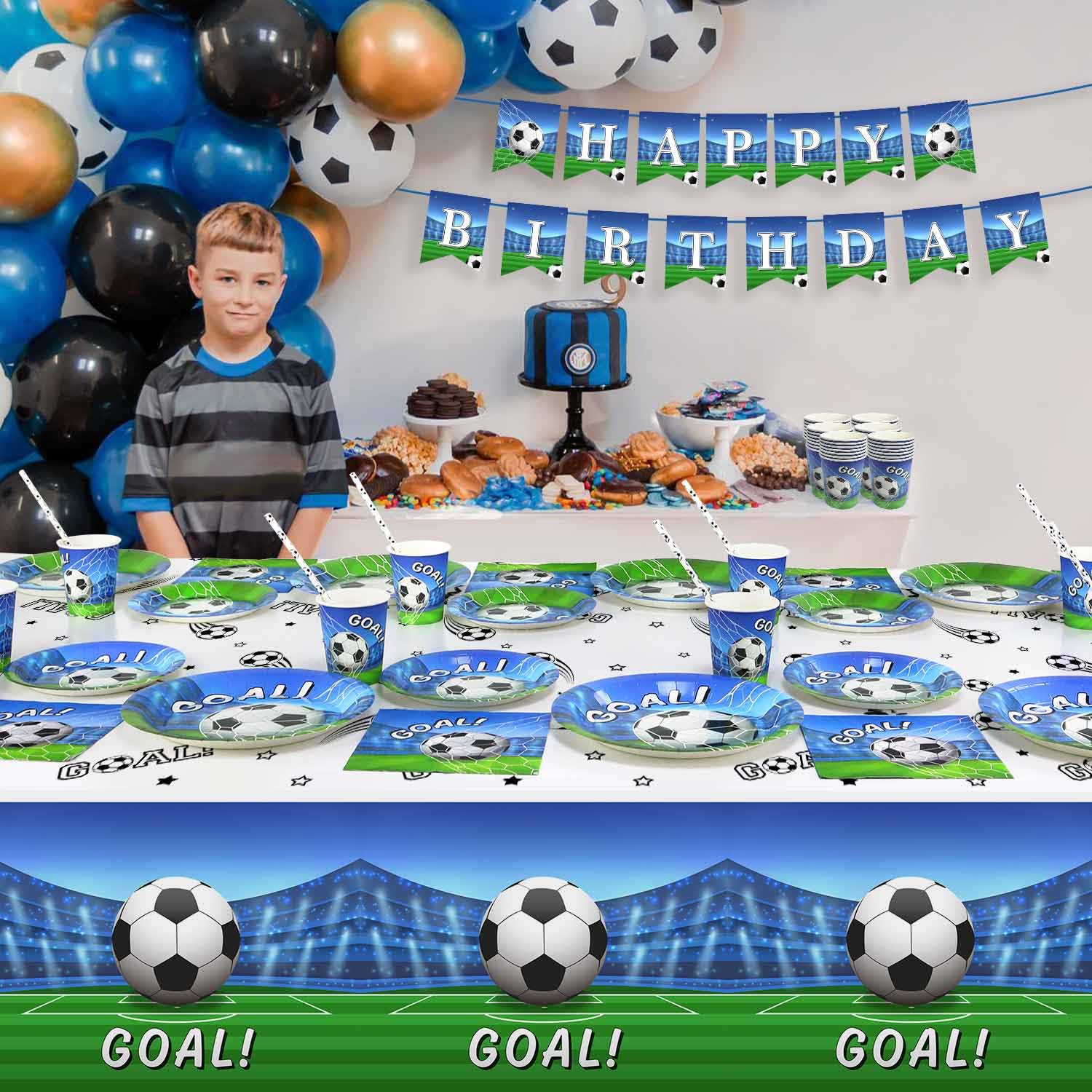 Heboland Soccer Party Decorations Dinnerware Set For 25 Guests, 127 Pieces Soccer Birthday Party Decorations Paper Plates Napkin