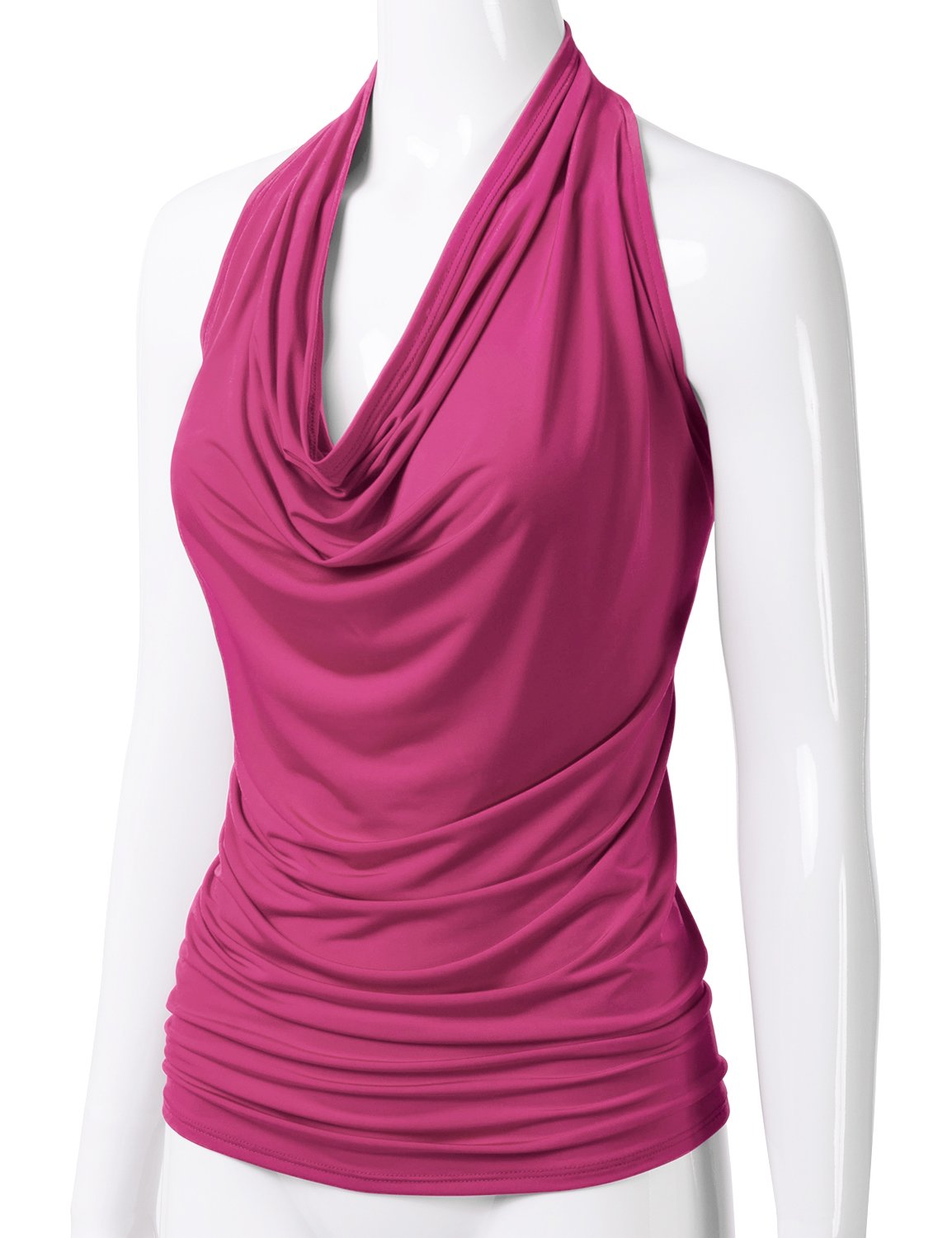 Eimin Womens Casual Halter Neck Draped Front Sexy Backless Tank Top Fuchsia M