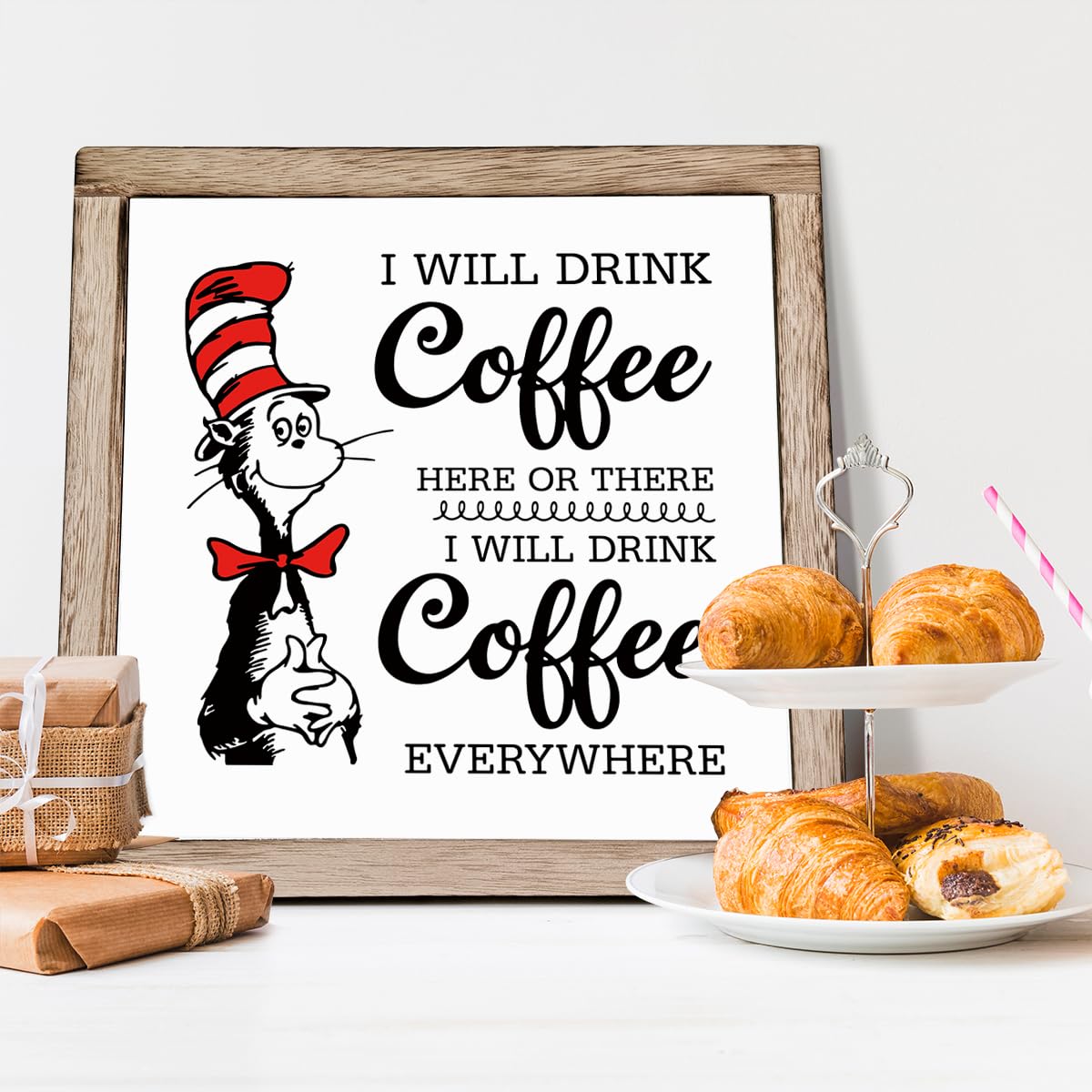 Coffee Bar Decor - Drink Coffee Here or There, Everywhere - Sign, Kitchen Decor - Station & Bar Decorations, 7.9 Inch