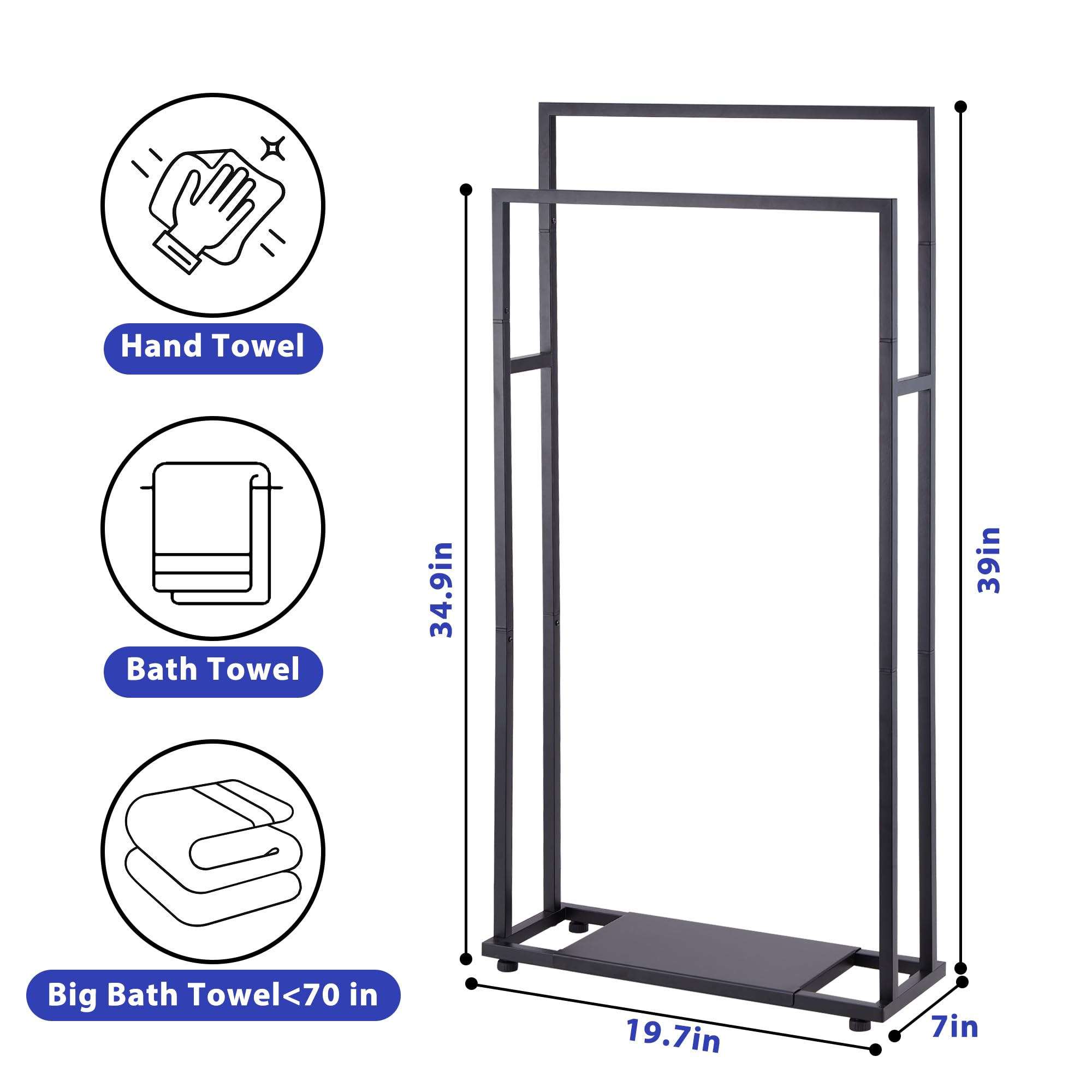 Standing Towel Racks For Bathroom, 39'' Tall 2 Tier Bathroom Towel Stand With Storage Shelves, Modern Standing Pool Drying And D