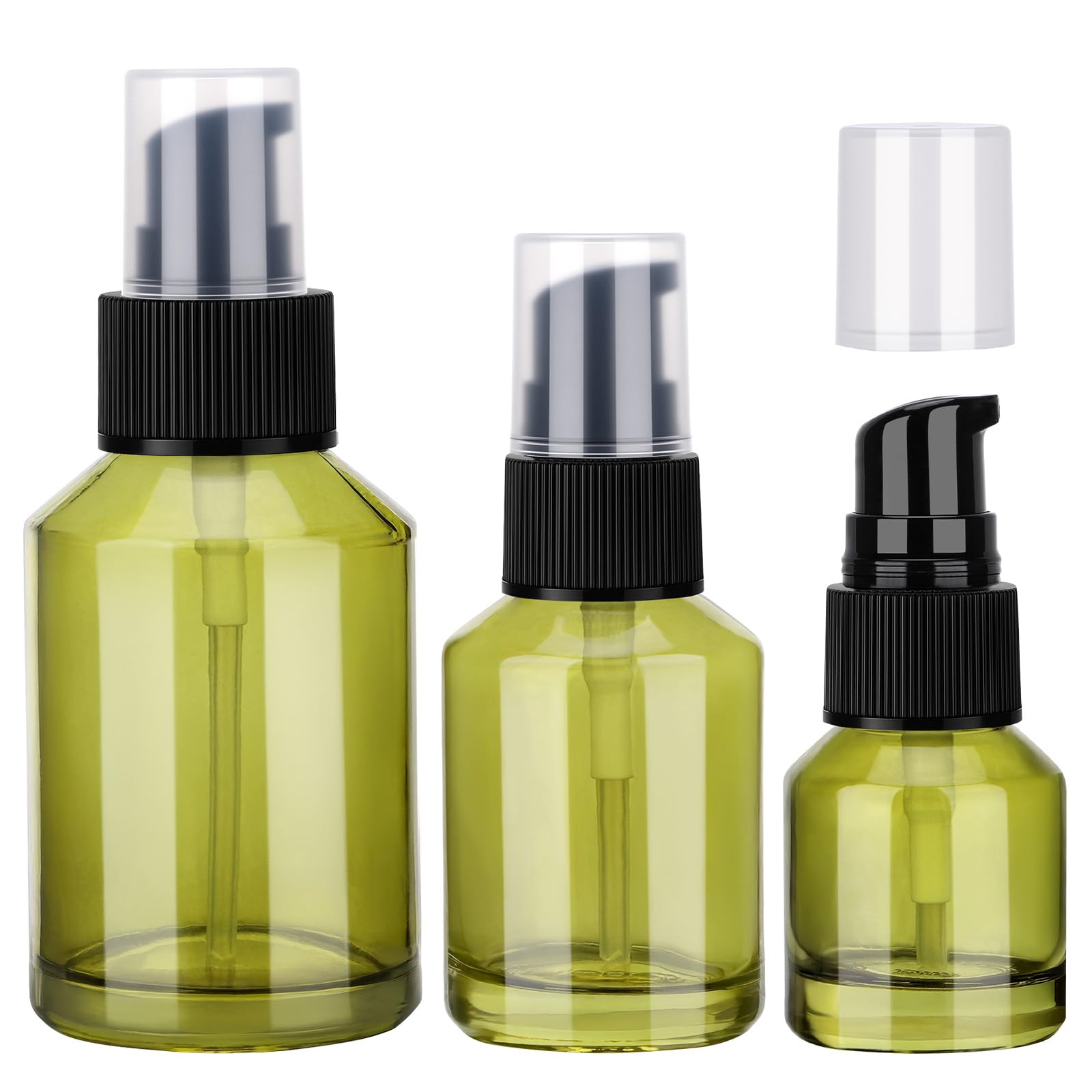 Segbeauty 3pcs Refillable Glass Creams Lotions Bottles, 0.5oz Empty Travel Glass Pump Bottle Lotion 1oz Lotion Pump Bottle Dispe