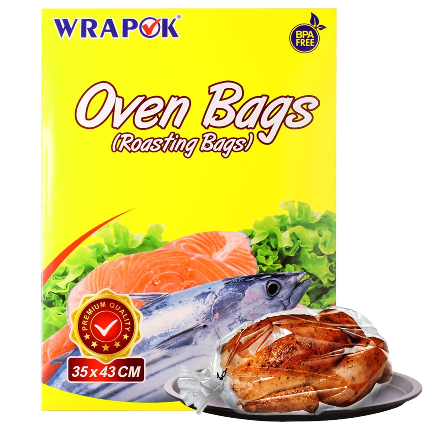 Wrapok Oven Cooking Bags Medium Size Roasting Baking Bag For Meats Ham Ribs Poultry Seafood, 14 X 17 Inch - 5 Bags Total(Pack Of