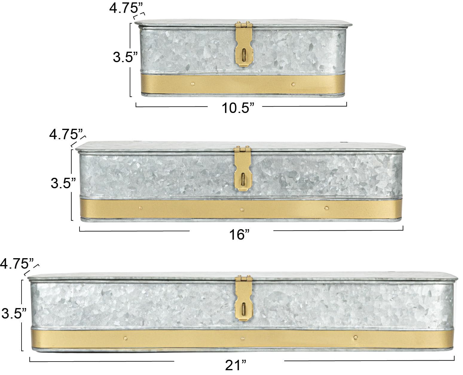 Creative Co-Op Nestable Rectangular Metal Storage Boxes with Hasp Lock, Silver, Set of 3