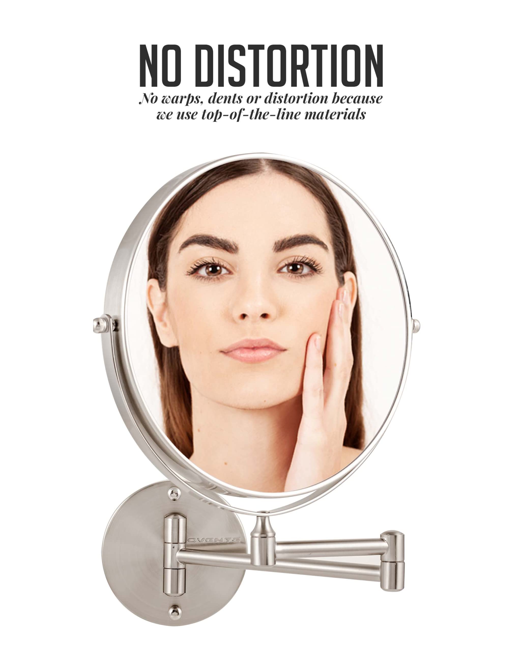 Ovente 9'' Wall Mount Makeup Mirror, 1X & 10X Magnifier, Adjustable Spinning Double Sided Round Reflection, Extend, Retractable