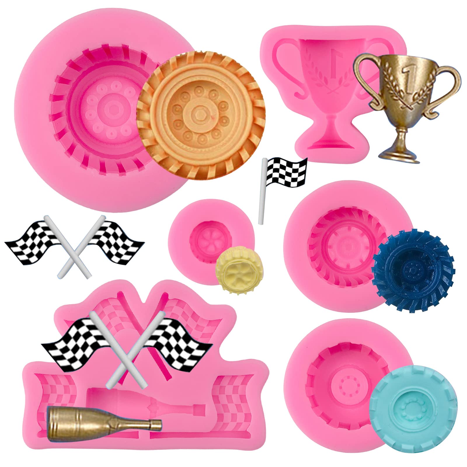 Race Car Silicone Molds, 3D Round Tire Fondant Mold, Truck Wheel Shape Silicone Mold, Racing Car Chocolate Candy Mold Baking Mol