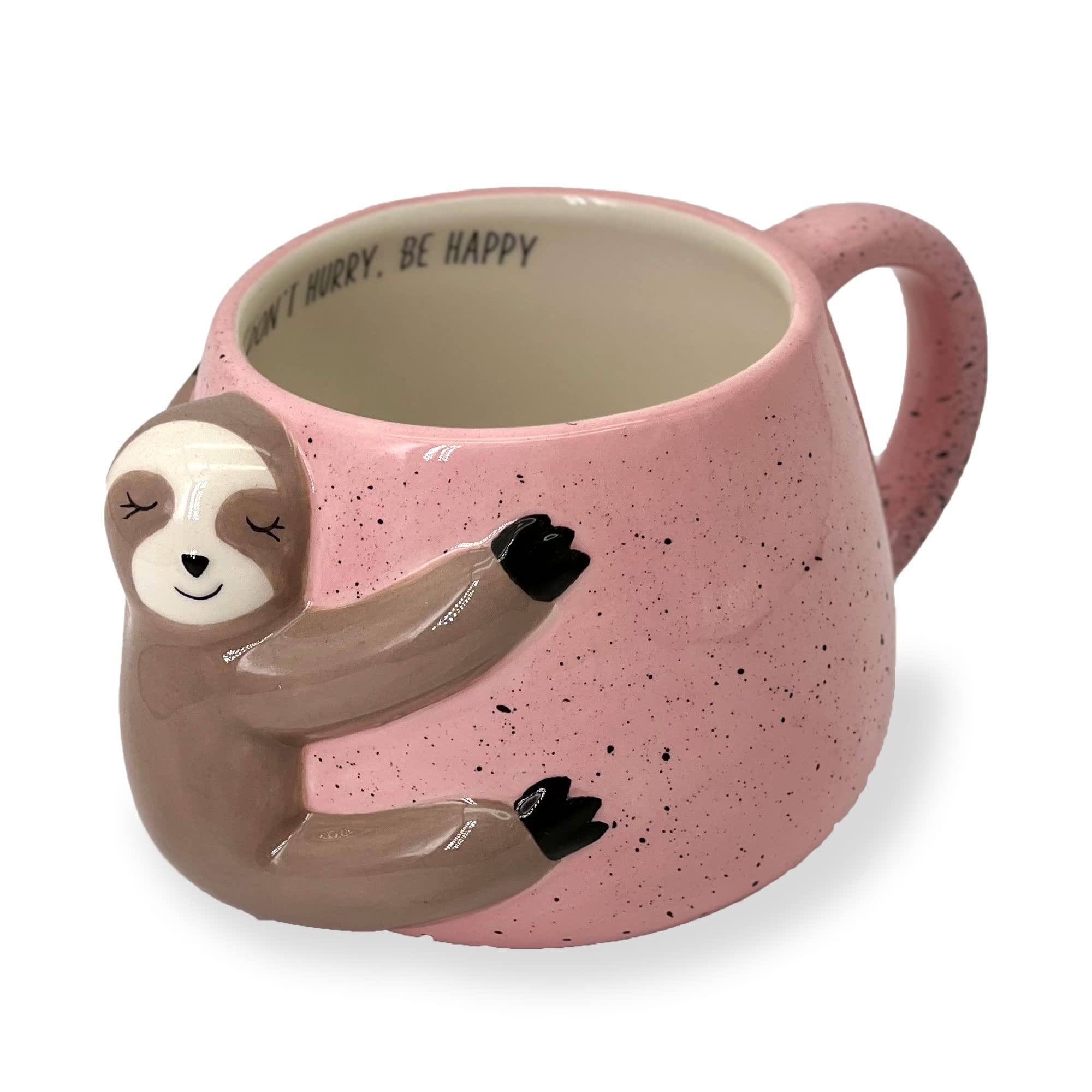 Votum White Ceramic Coffee Or Tea Mugs: Animal Shaped Coffee Mugs With Hand Printed Designs And Printed Saying - 18.6 Fluid Ounc