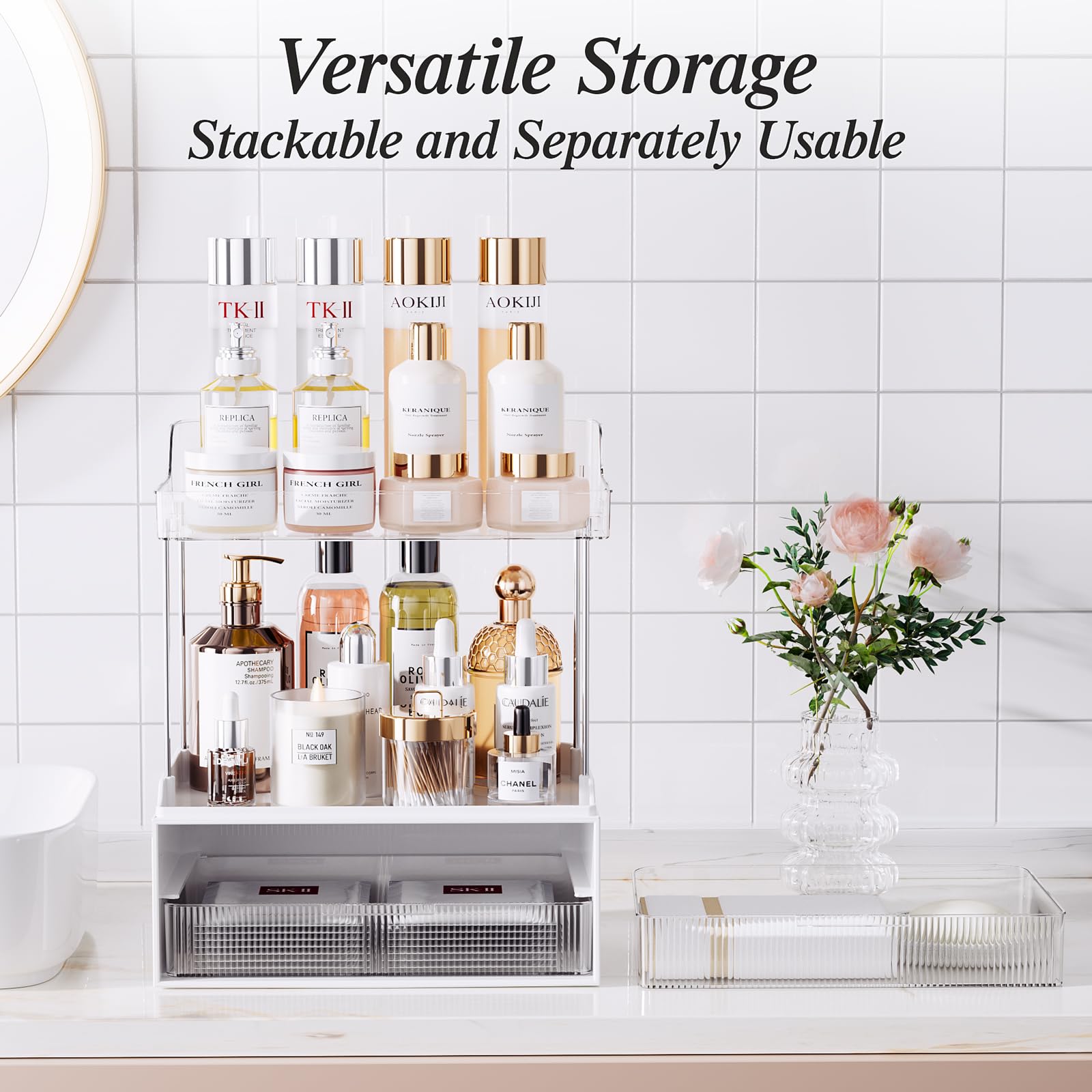 Tidystash 2-Tier 2-Drawer Bathroom Counter Organizer, Elegant Makeup Organizer, Ideal For Present, Easy To Install, Suitable As