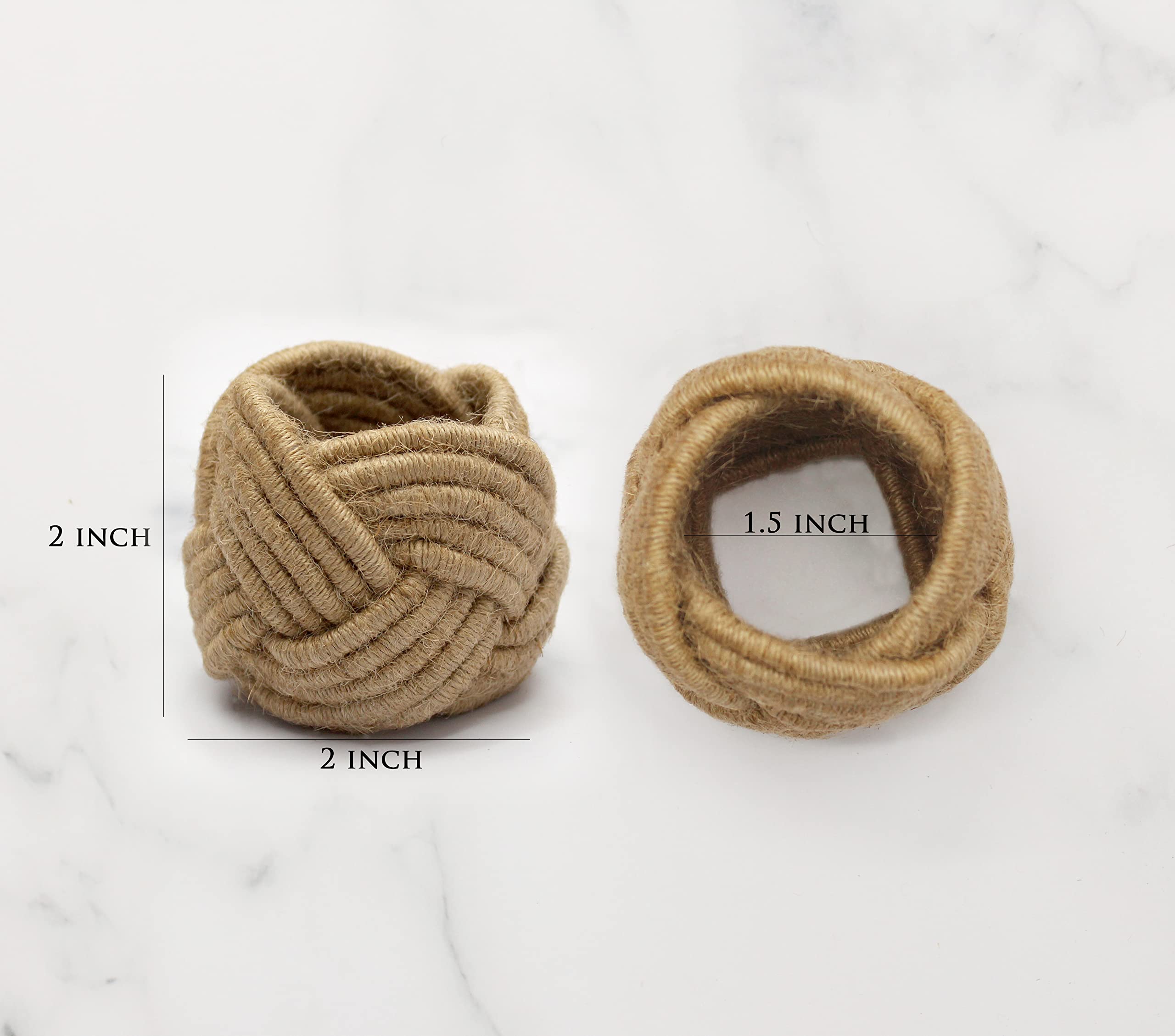 COTTON CRAFT Jute Napkin Rings - Set of 12 Handmade Nautical Knot Woven Rope Napkin Ring - Dining Table Napkin Holder - Everyday