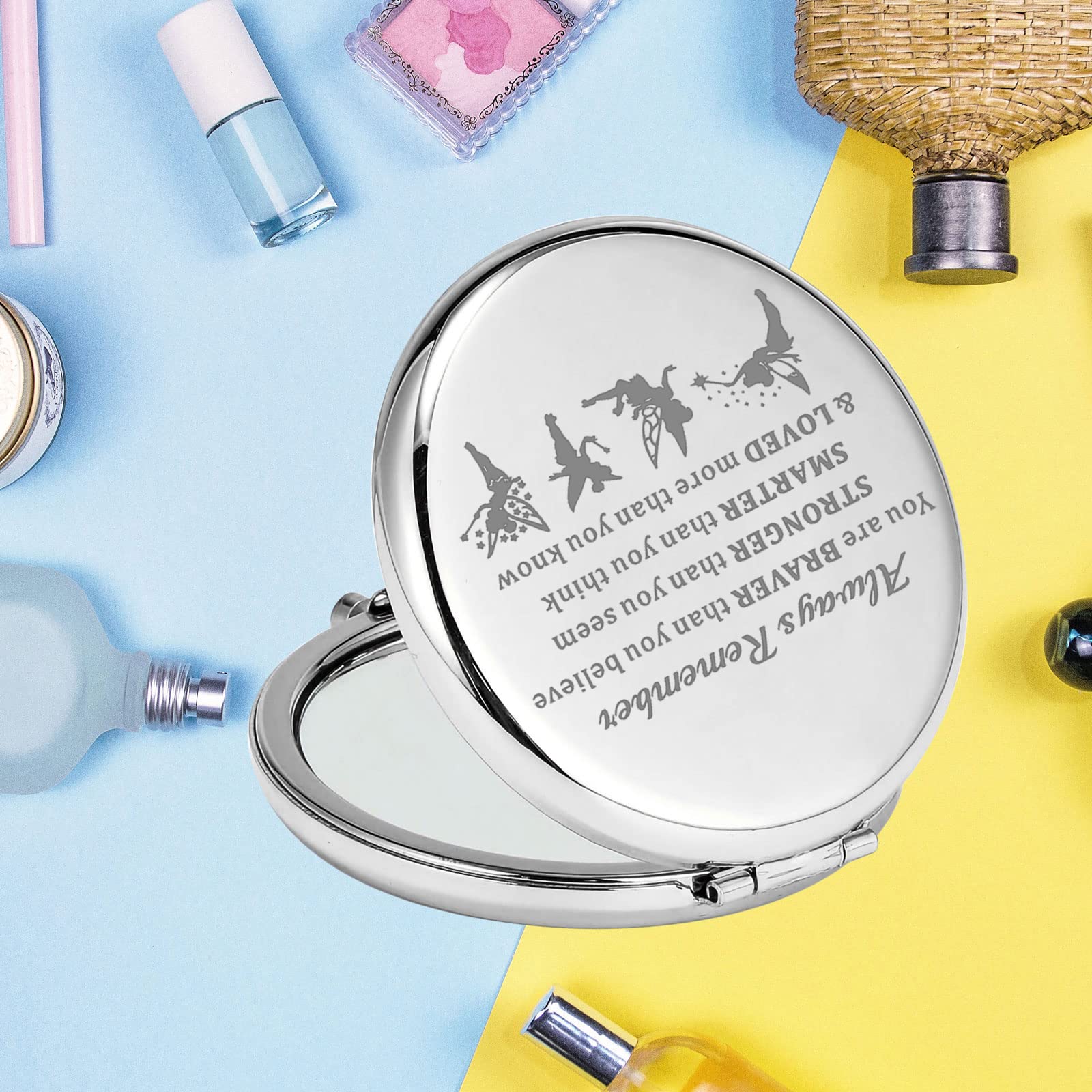 Keychin Fairy Tale Pocket Mirror Fairy Pixie Cartoon Fans Gifts You Are Braver Stronger Smarter Than You Think Compact Makeup Mi