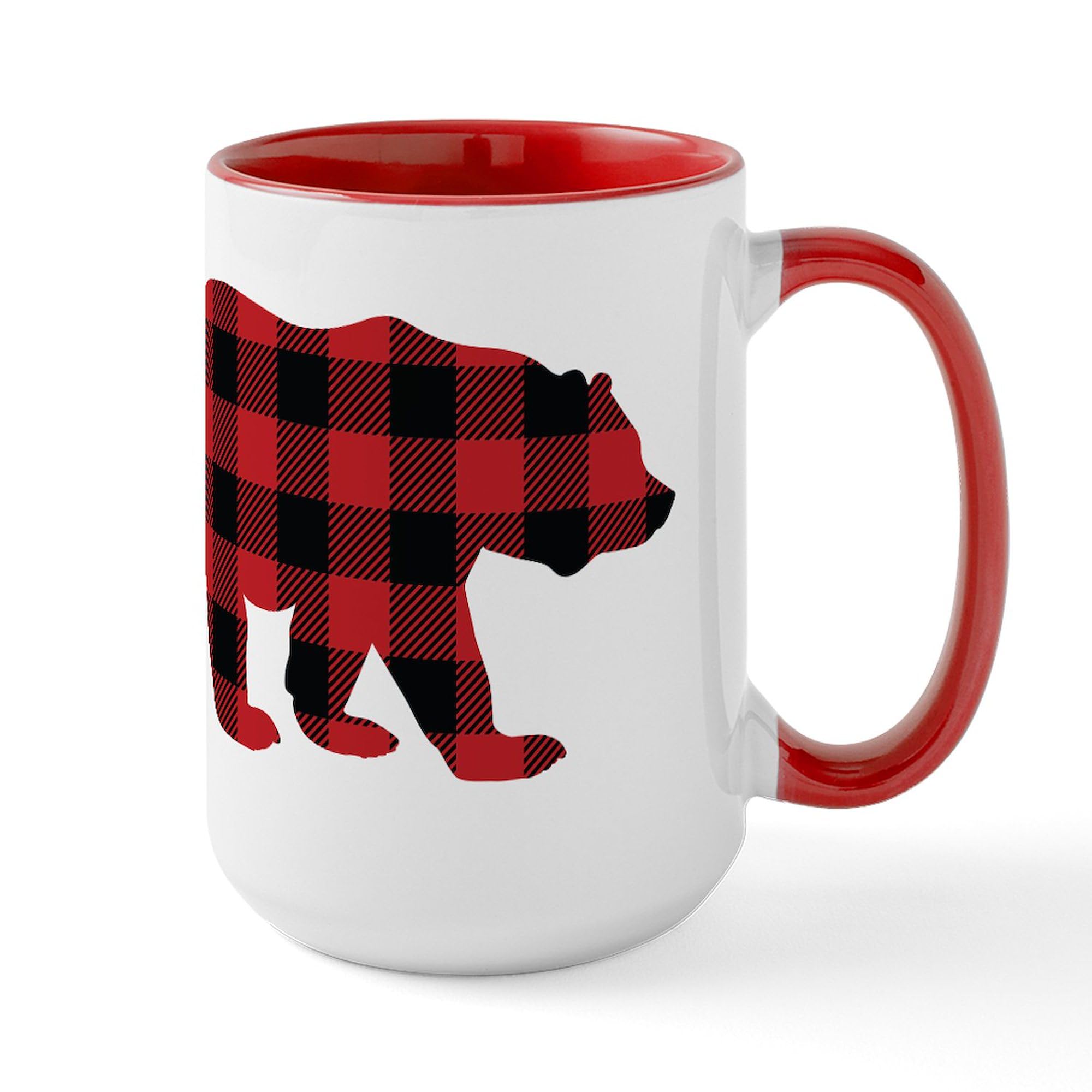 CafePress Buffalo Plaid Bear 15 oz (444 ml) Ceramic Coffee Mug