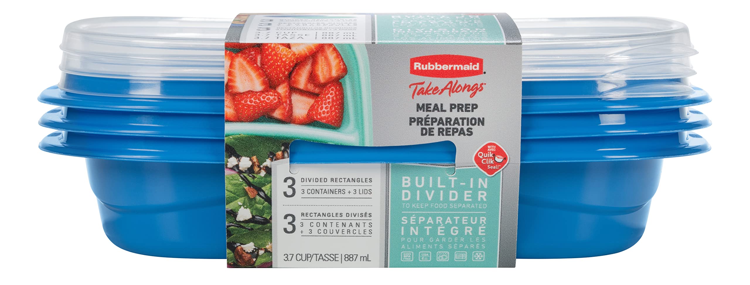 Rubbermaid Takealongs Sandwich Food Storage Containers, 3.7 Cup, Colors May Vary