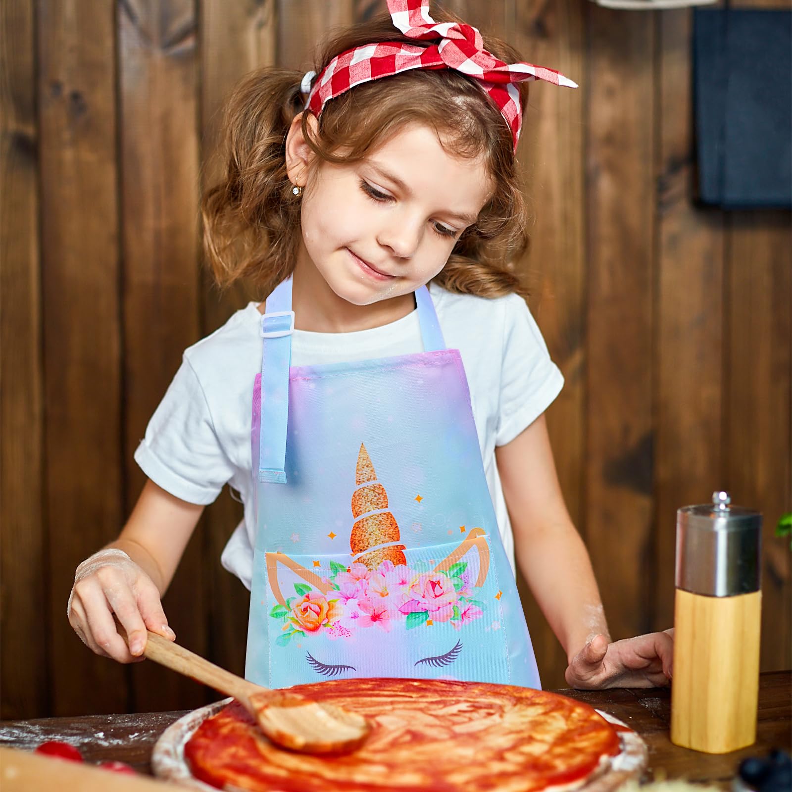 Sylfairy Aprons For Kids Girls Rainbow Unicorn Apron Children Kitchen Chef Aprons Smock (Purple+Rainbow, Medium,6-12Years)