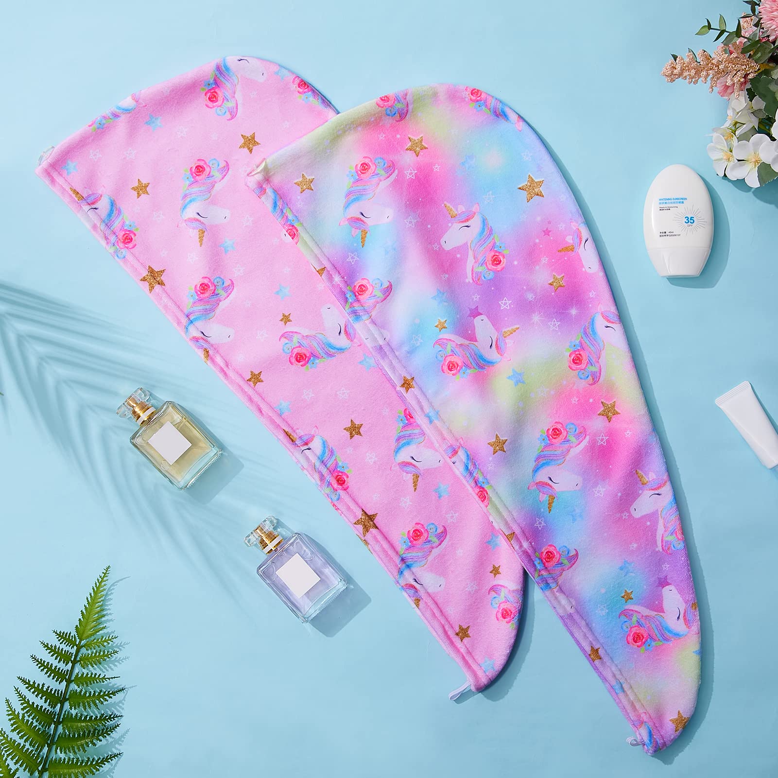 FIOBEE Microfiber Hair Towel Wrap for Kid Rapid Drying Towel Absorbent Hair Turbans for Wet Hair with Button Women Girls Long Cu