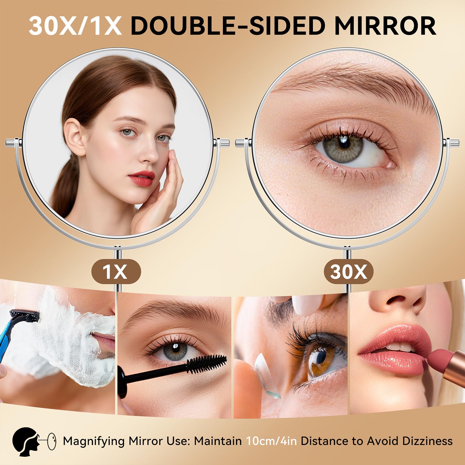Auxmir 1X/30X Magnifying Mirror with Stand, 8.5 Double-Sided Makeup Mirror with Adjustable Height, Tabletop Mirrors with Magni