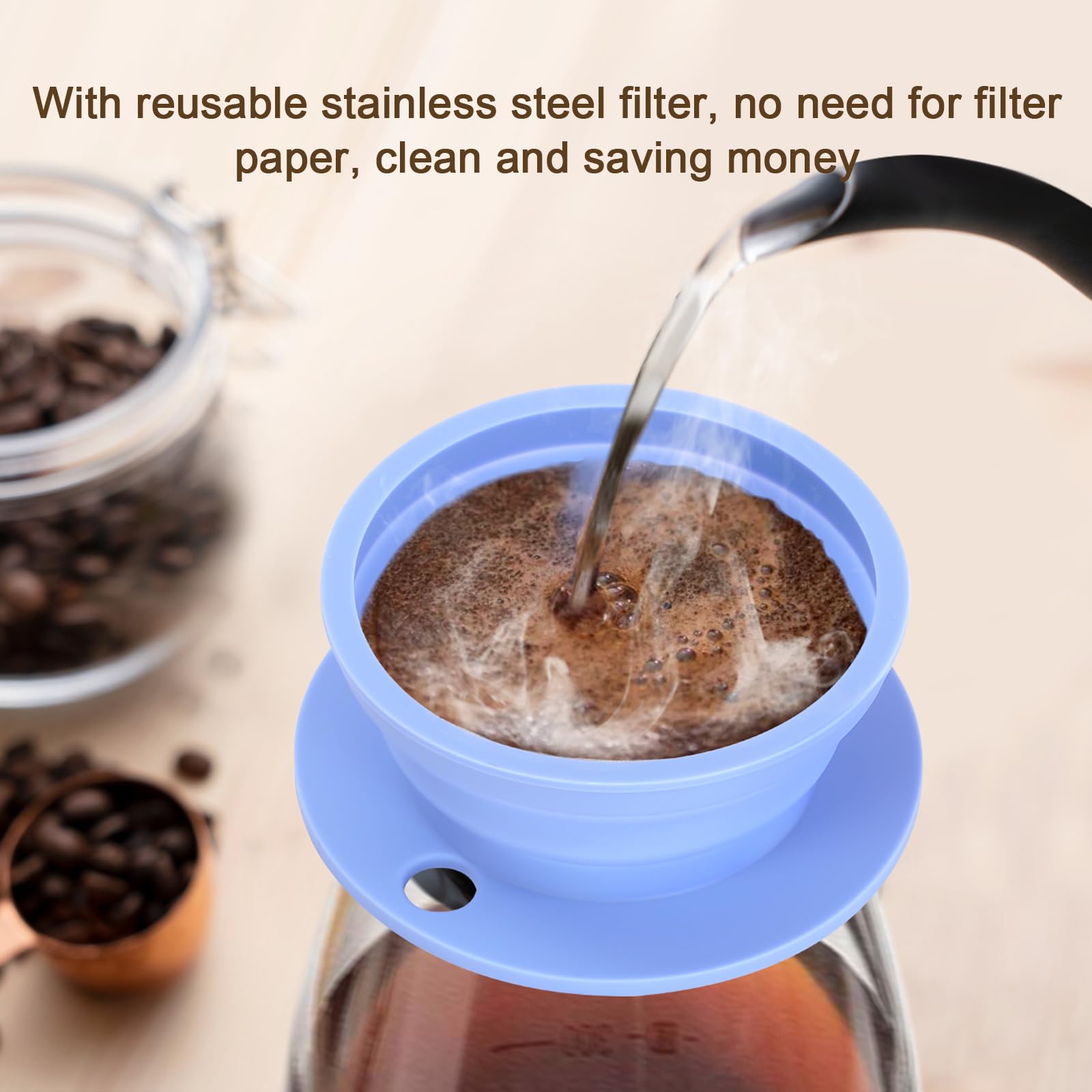 Vvgcs Collapsible Paperless Pour Over Coffee Dripper, Single Cup Travel Pour Over Coffee Maker Camping, Portable Silicone Pourov