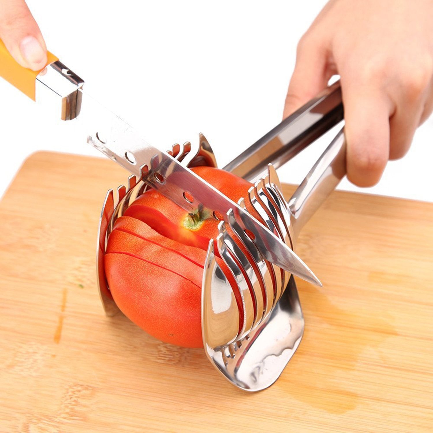 Best Utensils Tomato Slicer Lemon Cutter Multipurpose Handheld Round Fruit Tongs Stainless Steel Onion Holder Easy Slicing Kiwi