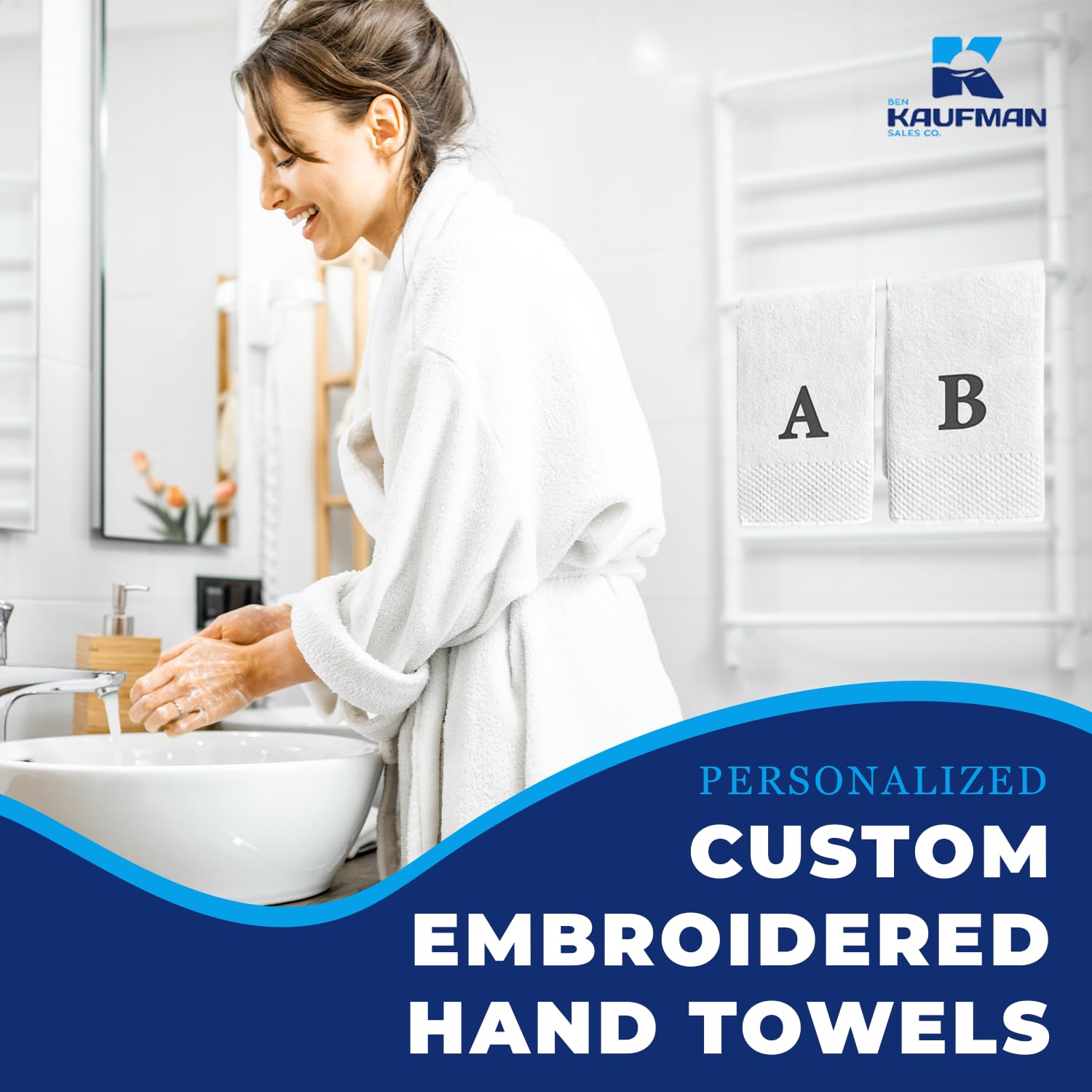 Ben Kaufman Sales Co Custom Monogrammed Hand Towels For Bathroom Set Of 2-100% Cotton 17'' X 28'' Customized Personalized Towels