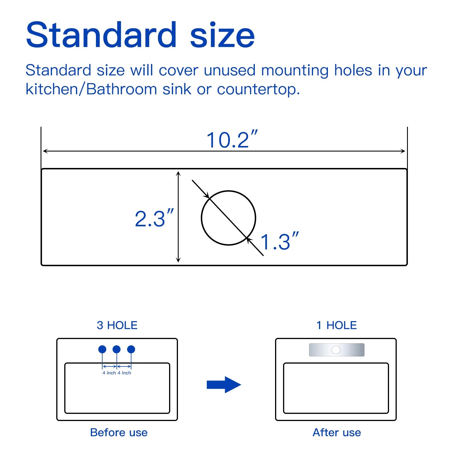 BWE Stainless Steel Plate Faucet Cover Deck Plate 10 Inch for 1 or 3 Hole Bathroom or Kitchen Sink Faucet Chrome Sink Hole Oversized Escutcheon Plate Rectangular Vanity Basin Sink Cover Cap Modern