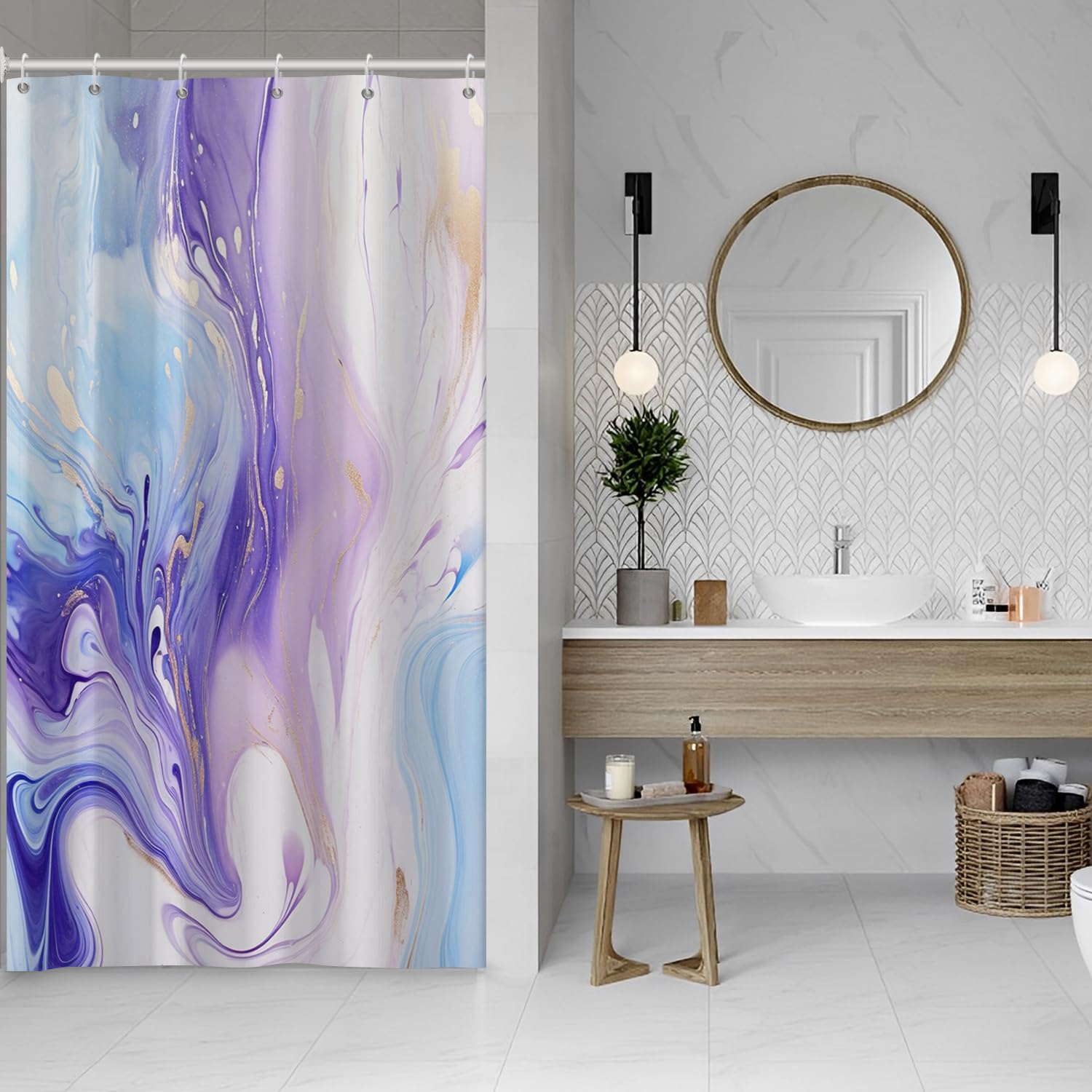 Ruelvth Purple Shower Curtain, Modern Purple And Blue Marble Shower Curtain For Bathroom Waterproof Fabric Abstract Shower Curta