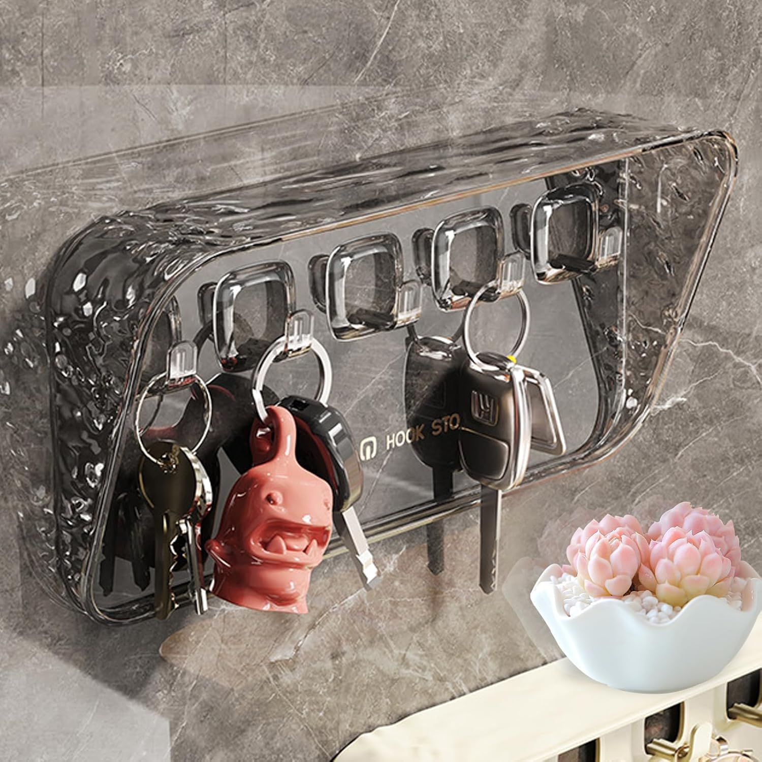 Dangfly Wall Mounted Key Holder with 5 Hooks, SelfAdhesive Key Rack, Multi Colour, SpaceSaving Storage Organizer