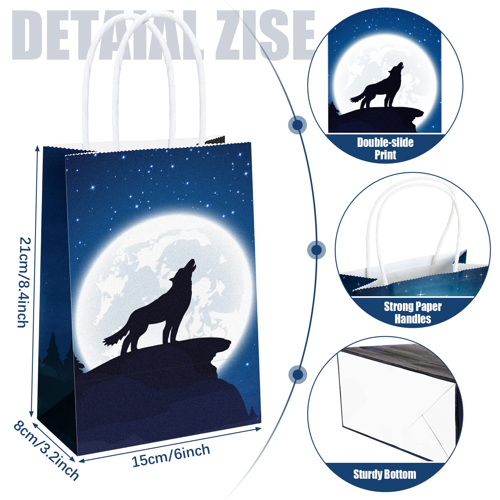 16 Pcs Wolf Treat Bags Wolf Party Bags Goodie Bags Wolf Candy Bags with Handles Paper Tote Bags Party Favor Bags for Wolf Theme Birthday Party Supplies Party Decorations